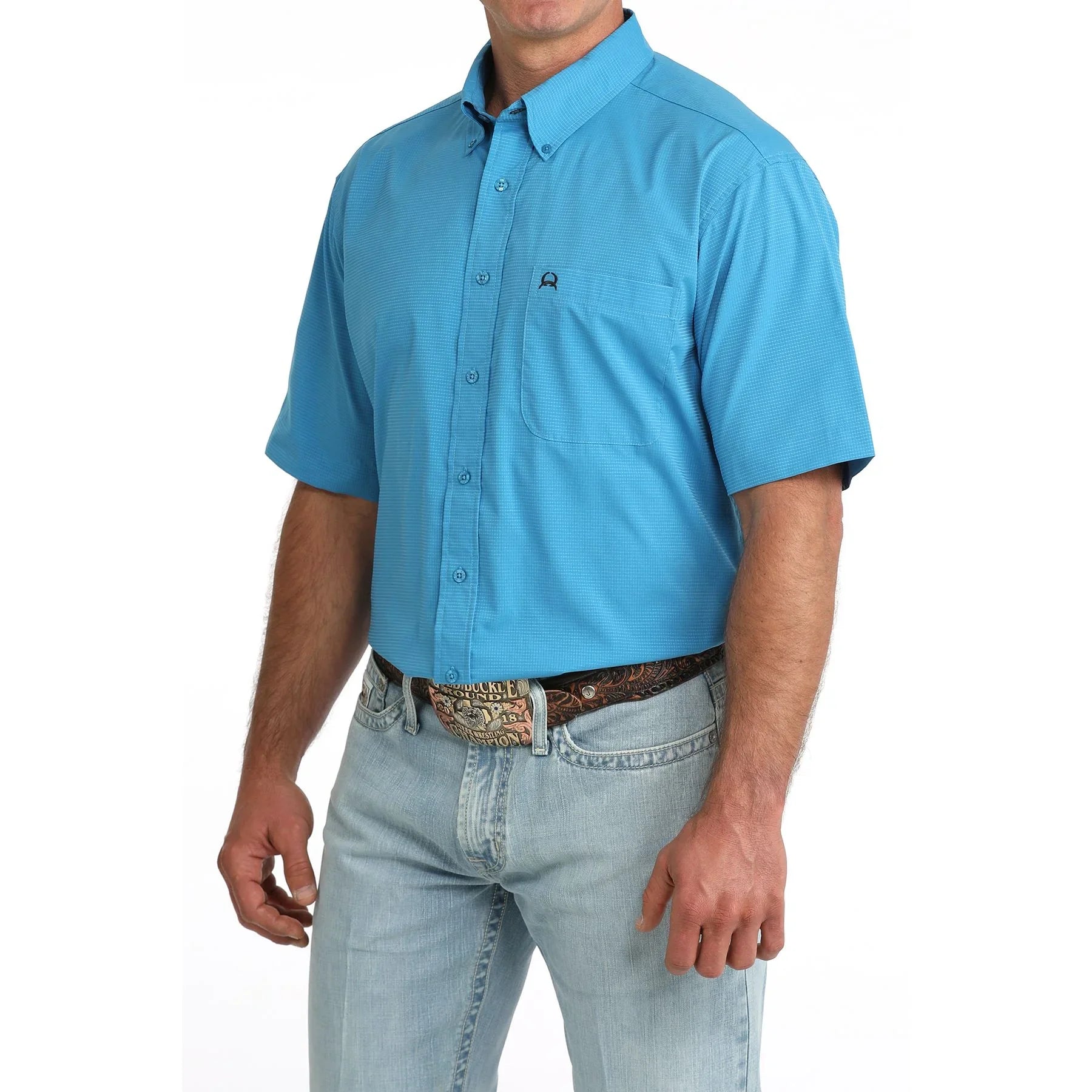 Men's Cinch Short Sleeve Blue Arenaflex Button Up Shirt MTW1725004