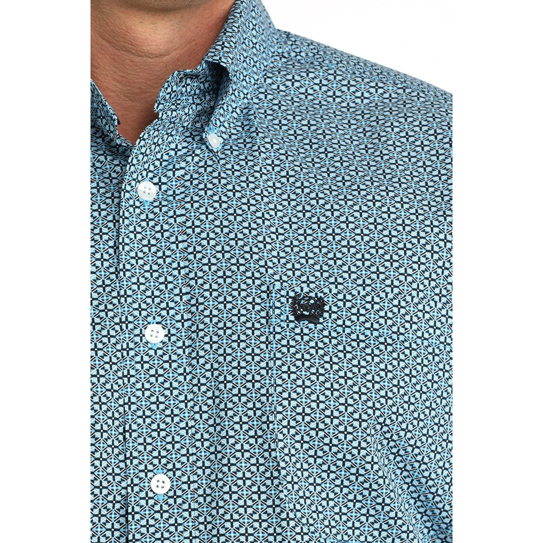 Men's Cinch Short Sleeve Blue Printed Button Up Shirt MTW1111518