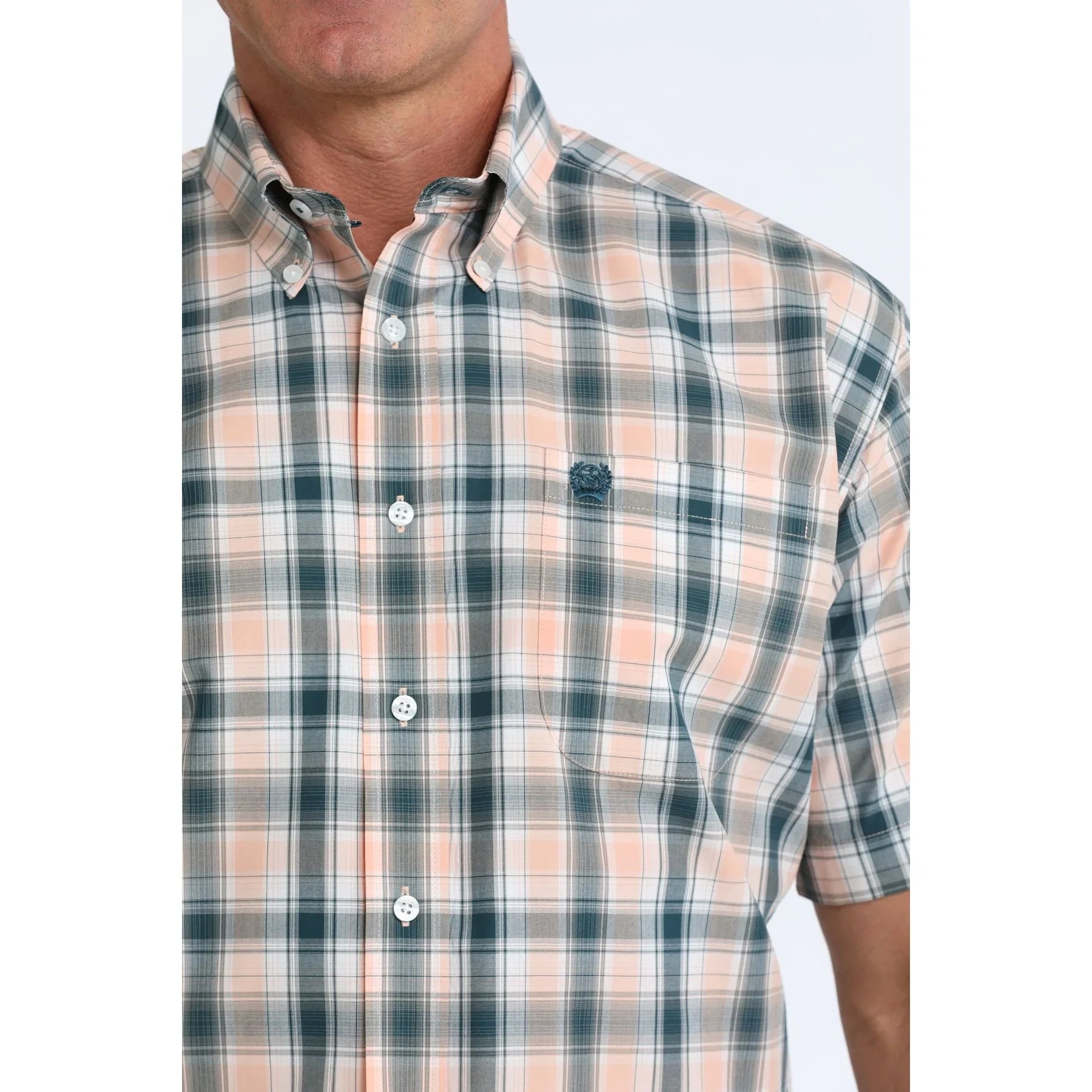Men's Cinch Short Sleeve Coral Plaid Classic Fit Shirt MTW1111525
