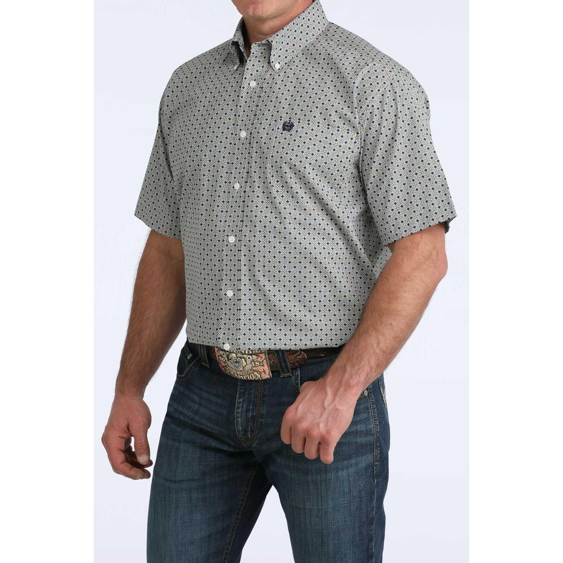 Men's Cinch Short Sleeve Geo Printed Button Up Shirt MTW1111517