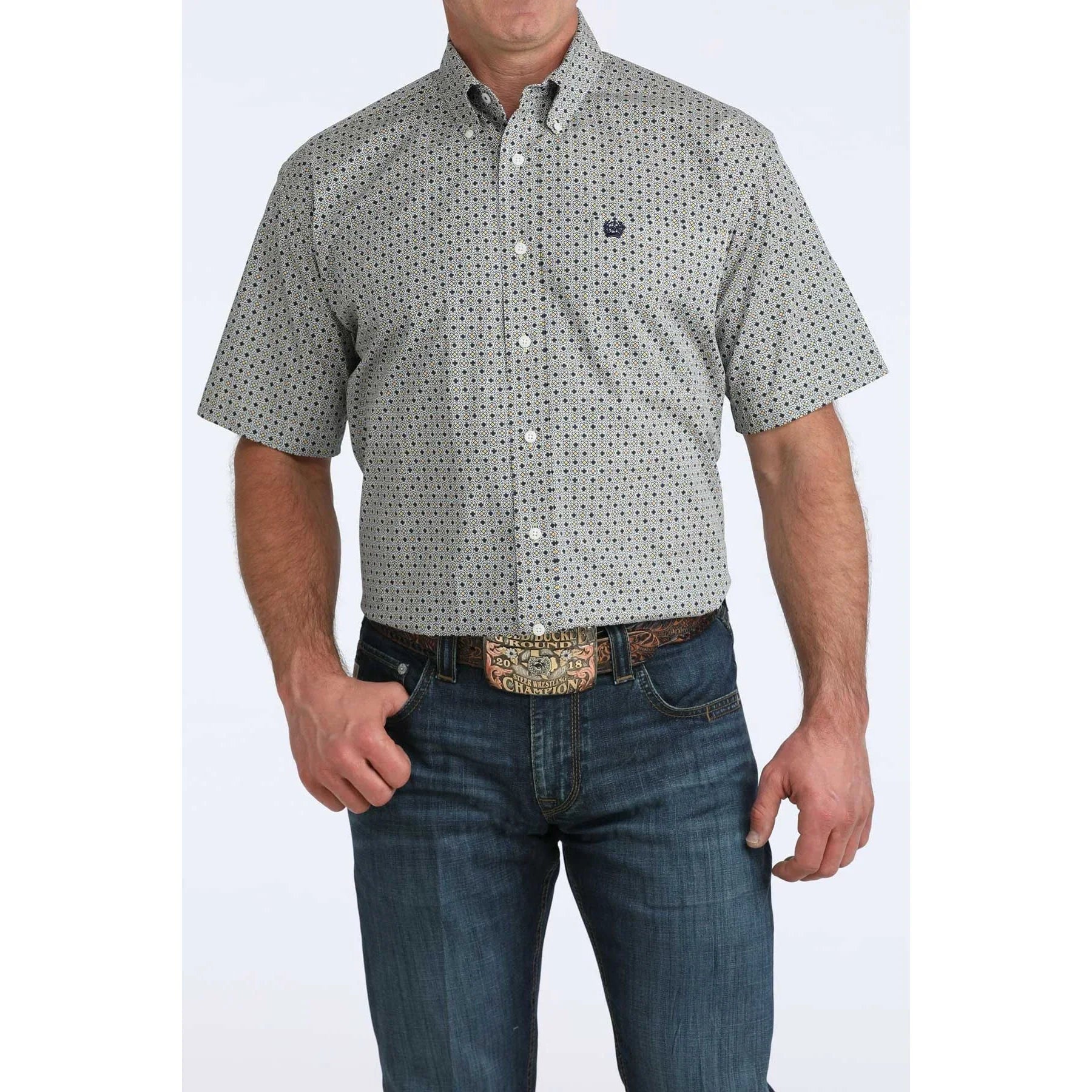 Men's Cinch Short Sleeve Geo Printed Button Up Shirt MTW1111517