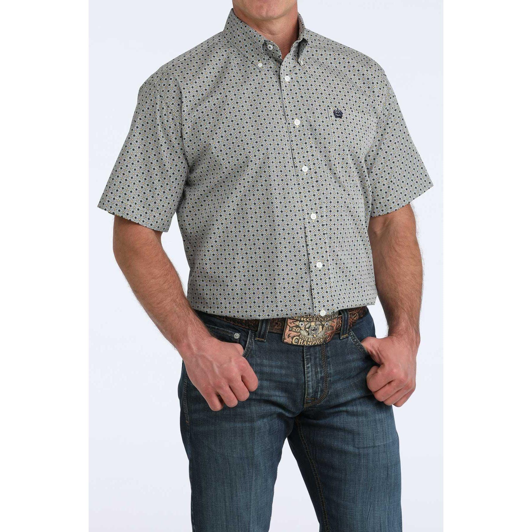 Men's Cinch Short Sleeve Geo Printed Button Up Shirt MTW1111517