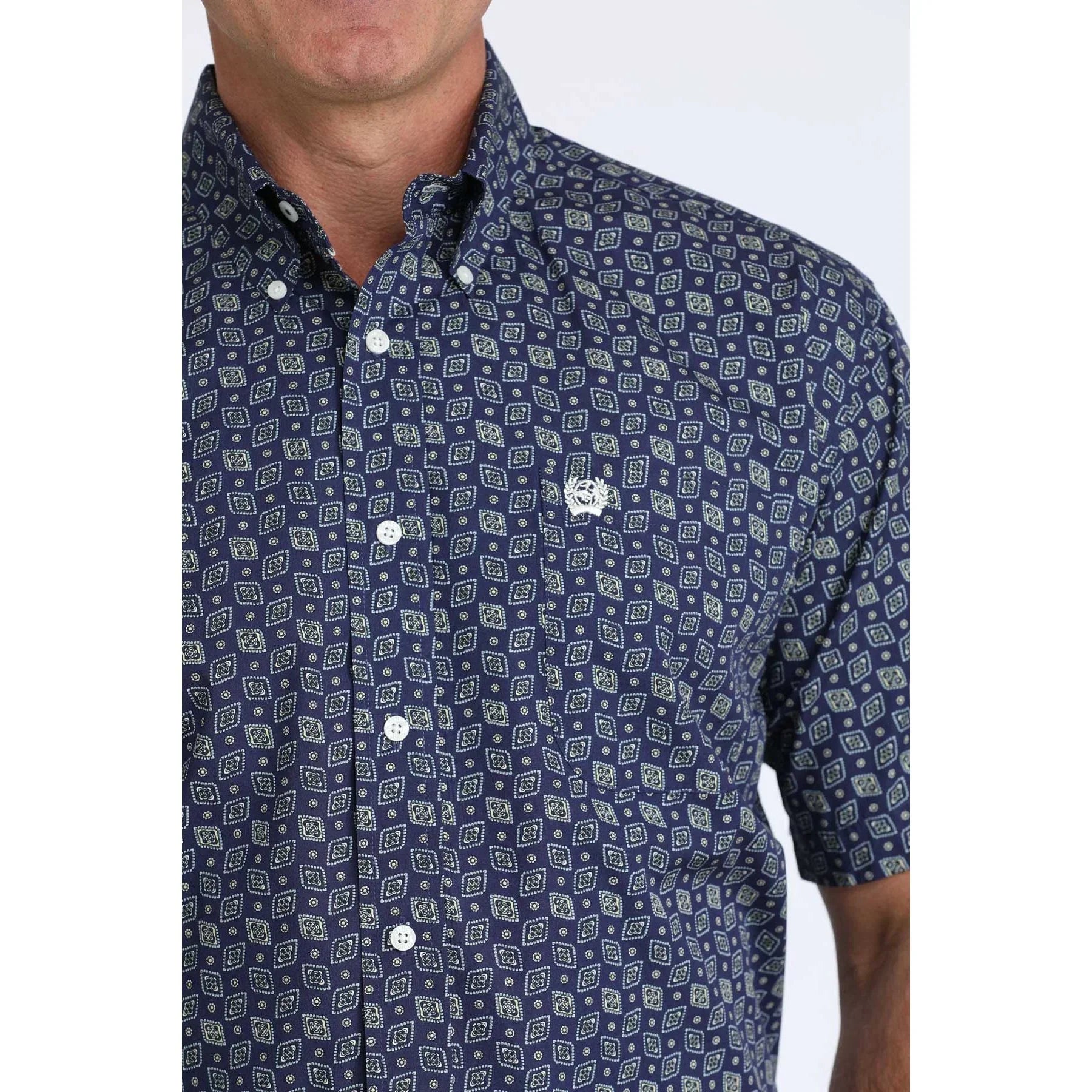 Men's Cinch Short Sleeve Geometric Print Button Up Shirt MTW1111514