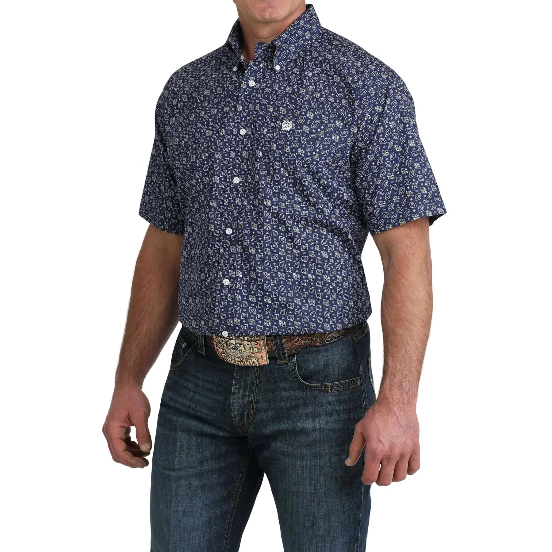 Men's Cinch Short Sleeve Geometric Print Button Up Shirt MTW1111514
