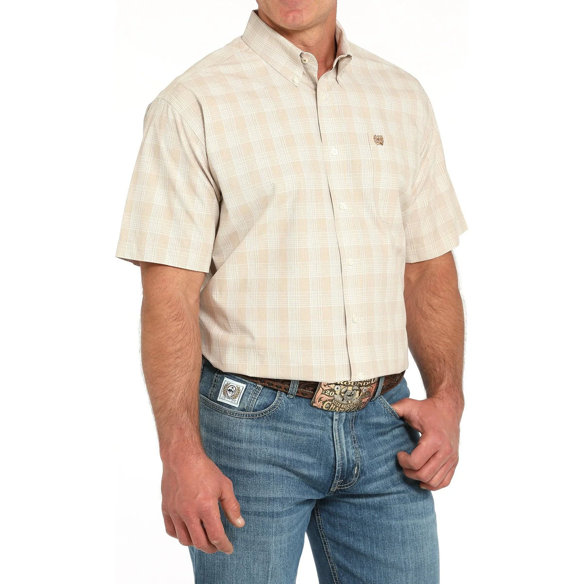 Men's Cinch Short Sleeve Khaki Plaid Button Down Western Shirt MTW1111489-KHA - Crazy House Western Wear