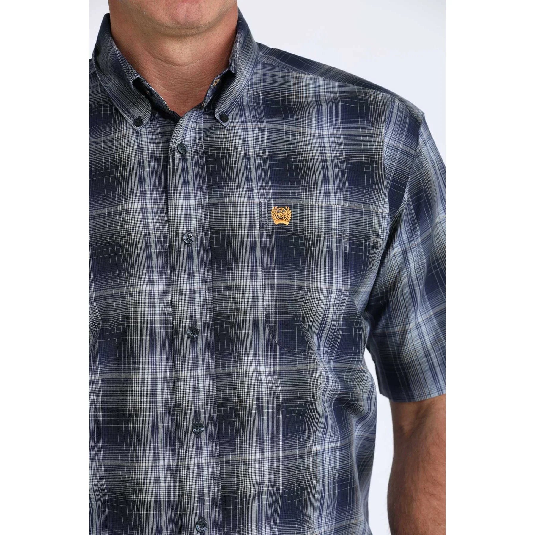 Men's Cinch Short Sleeve Navy Plaid Button Up Shirt MTW1111516