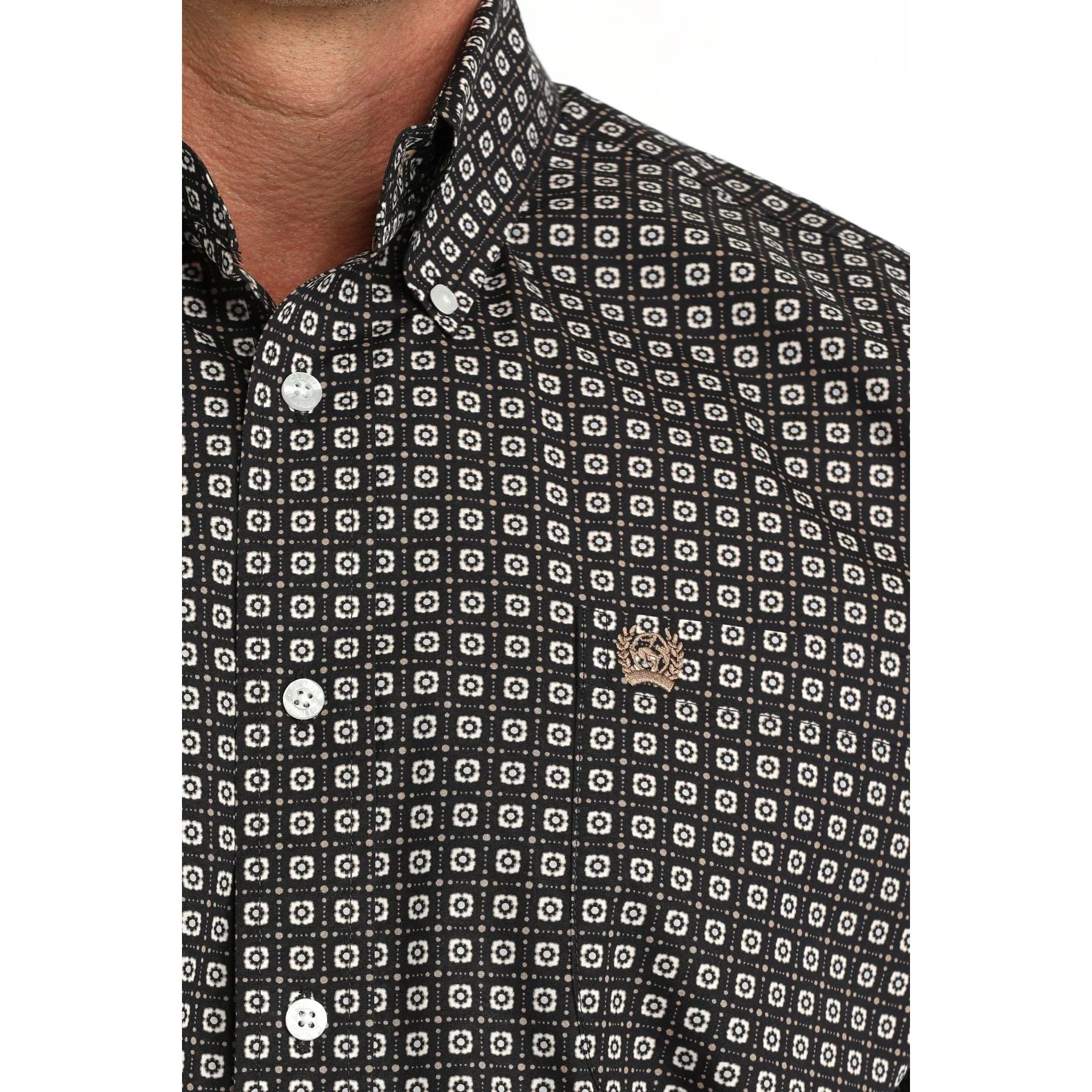 Men's Cinch Short Sleeve Navy Printed Button Up Shirt MTW1111519