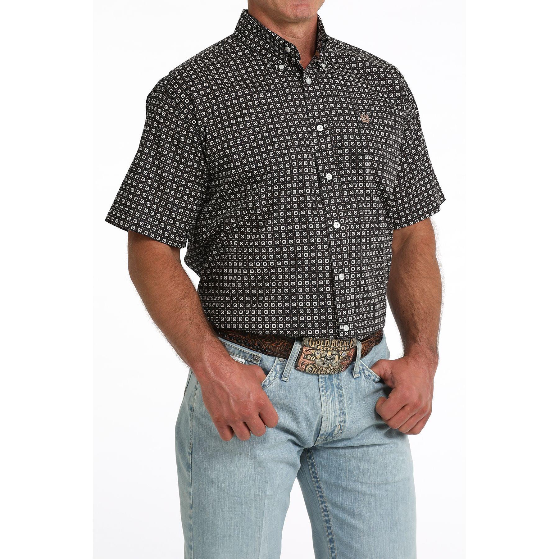 Men's Cinch Short Sleeve Navy Printed Button Up Shirt MTW1111519