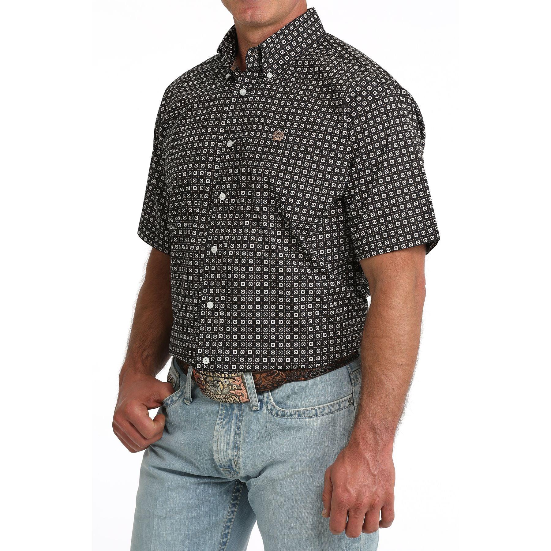 Men's Cinch Short Sleeve Navy Printed Button Up Shirt MTW1111519