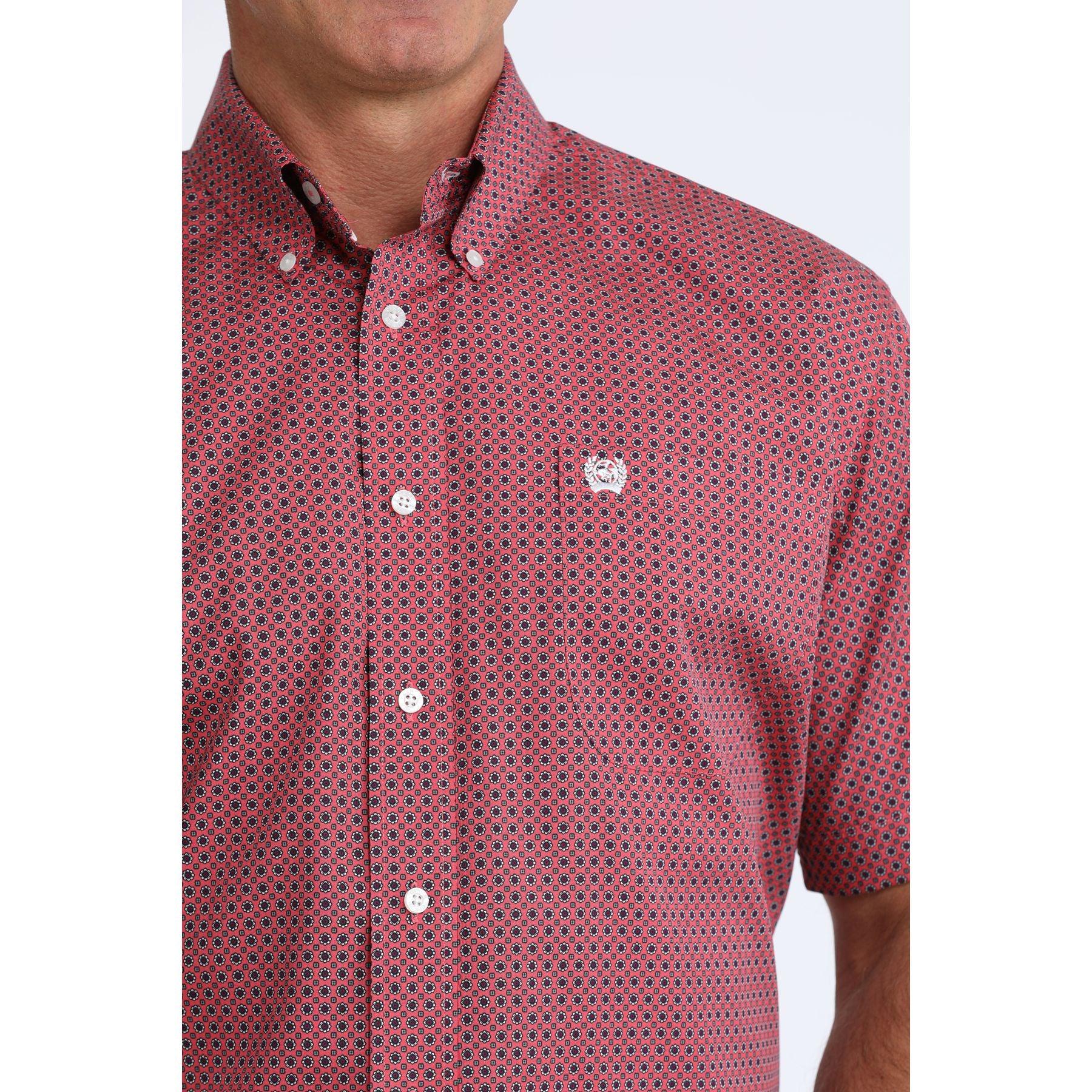 Men's Cinch Short Sleeve Pink Geo Printed Button Up MTW1111523