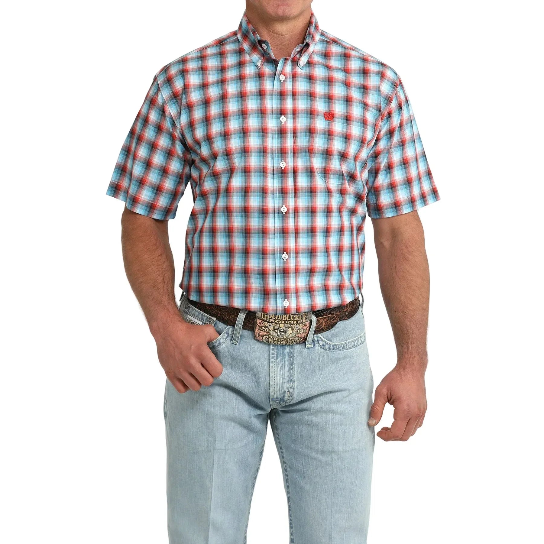 Men's Cinch Short Sleeve Plaid Button Down Shirt MTW1111521