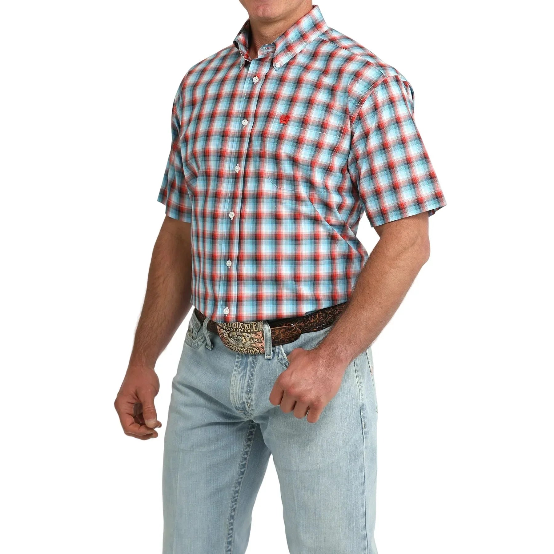 Men's Cinch Short Sleeve Plaid Button Down Shirt MTW1111521