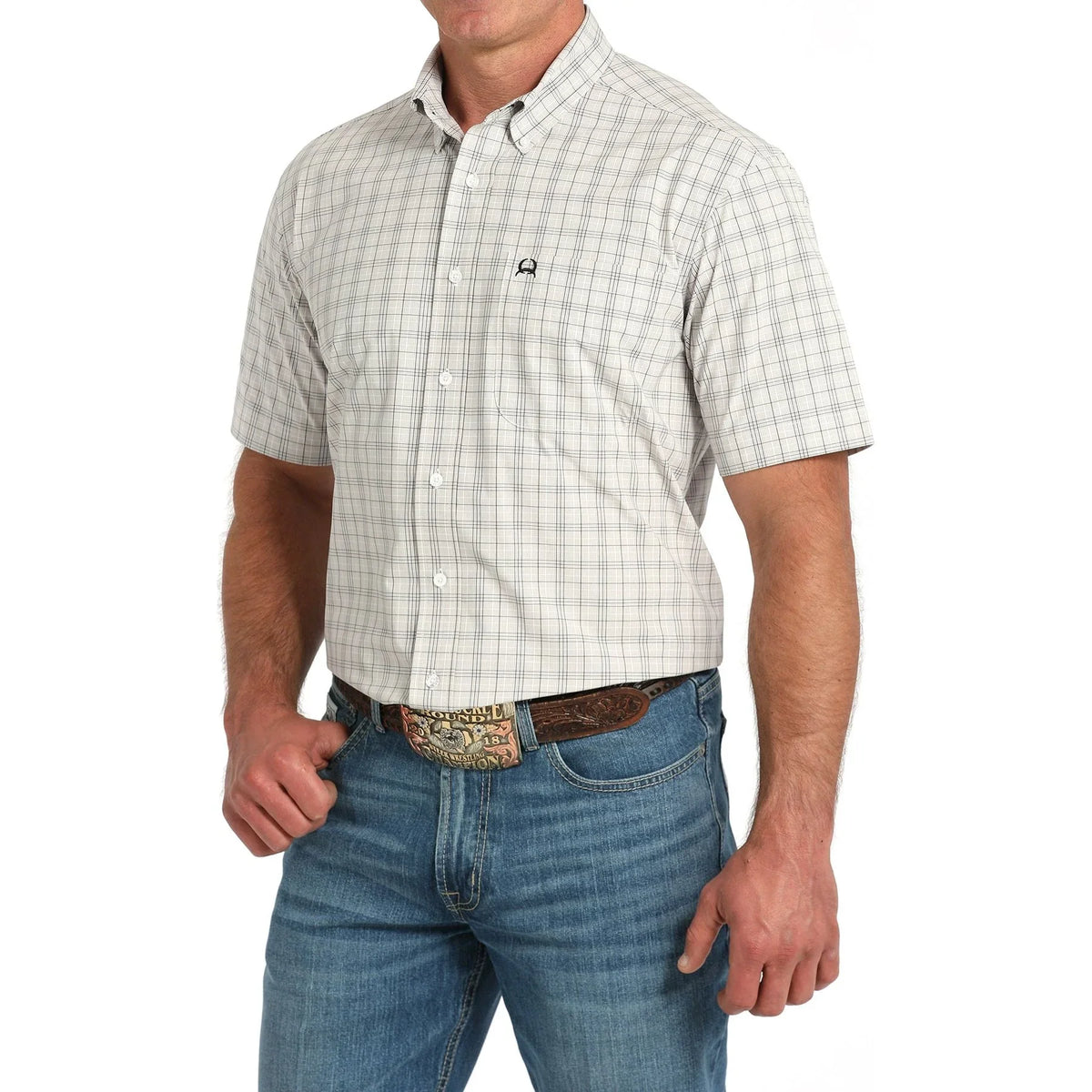 Men's Cinch Short Sleeve Plaid Button Up Western Shirt MTW1725002 - Crazy House Western Wear