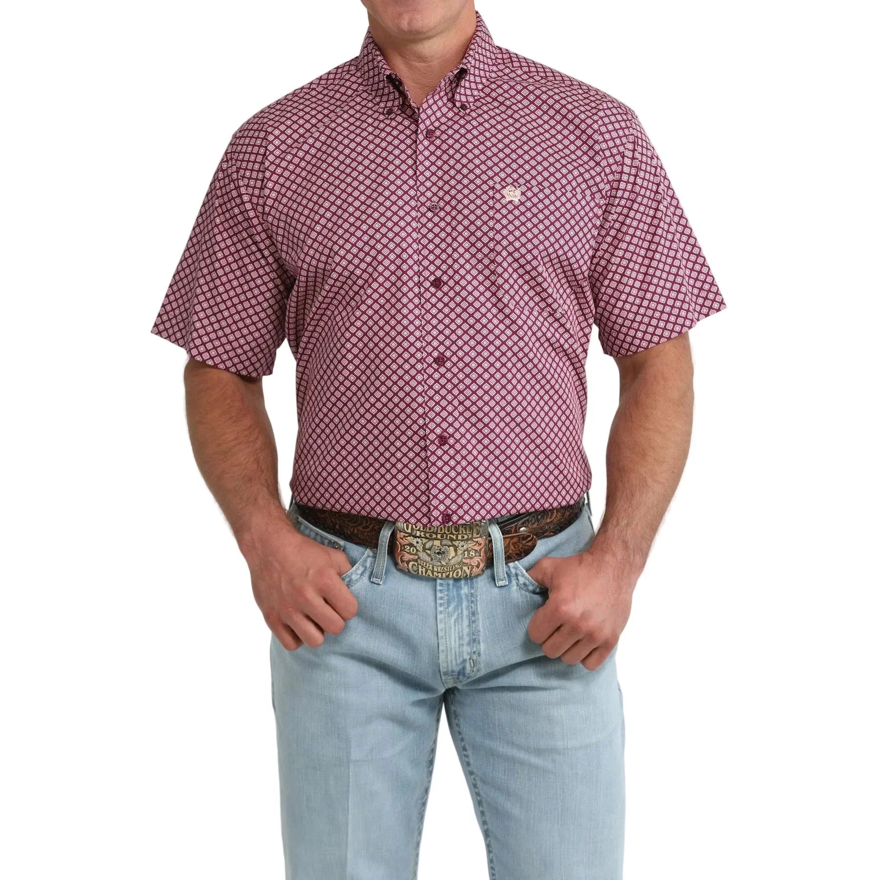 Men's Cinch Short Sleeve Purple Geo Print Short Sleeve Western Shirt MTW1111527