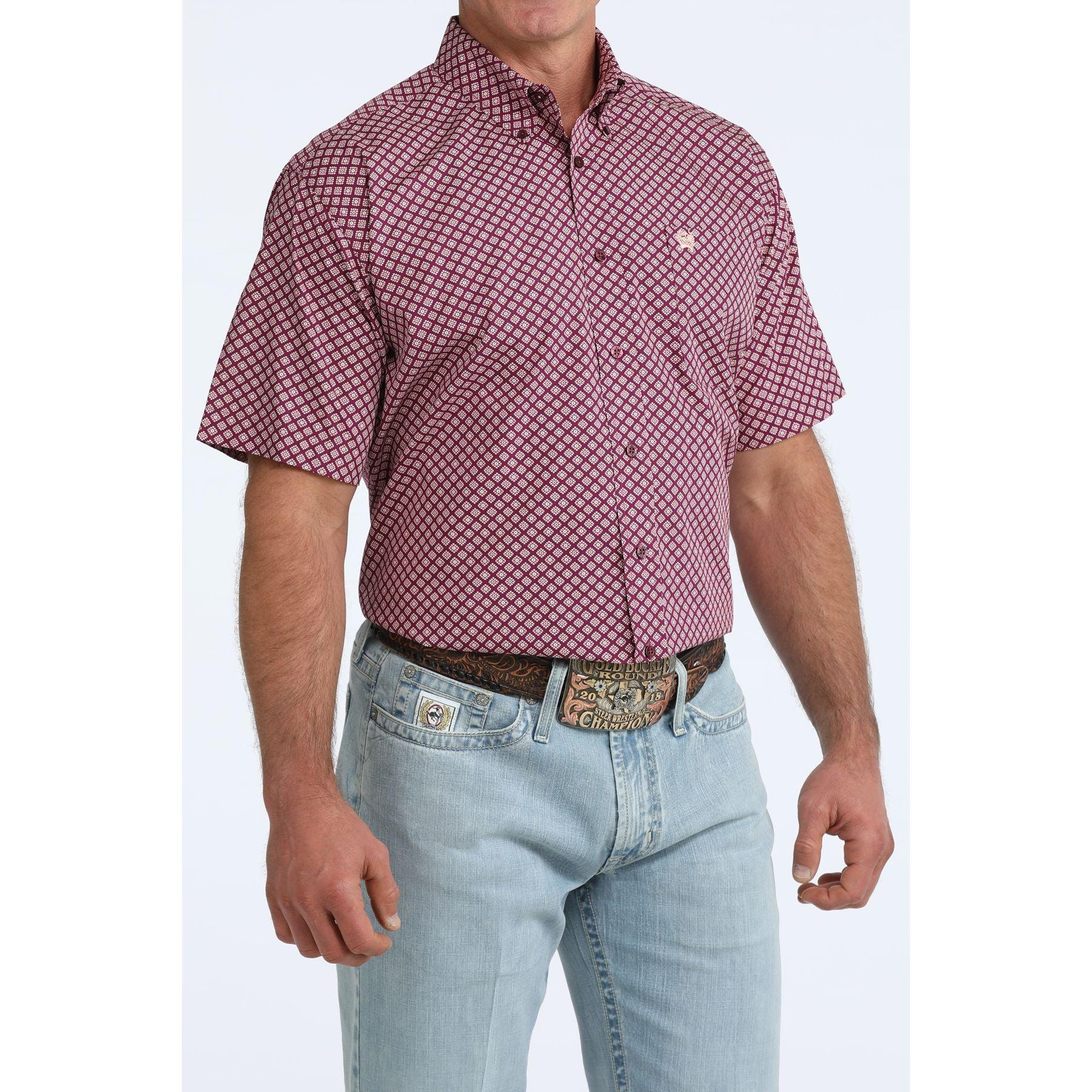 Men's Cinch Short Sleeve Purple Geo Print Short Sleeve Western Shirt MTW1111527