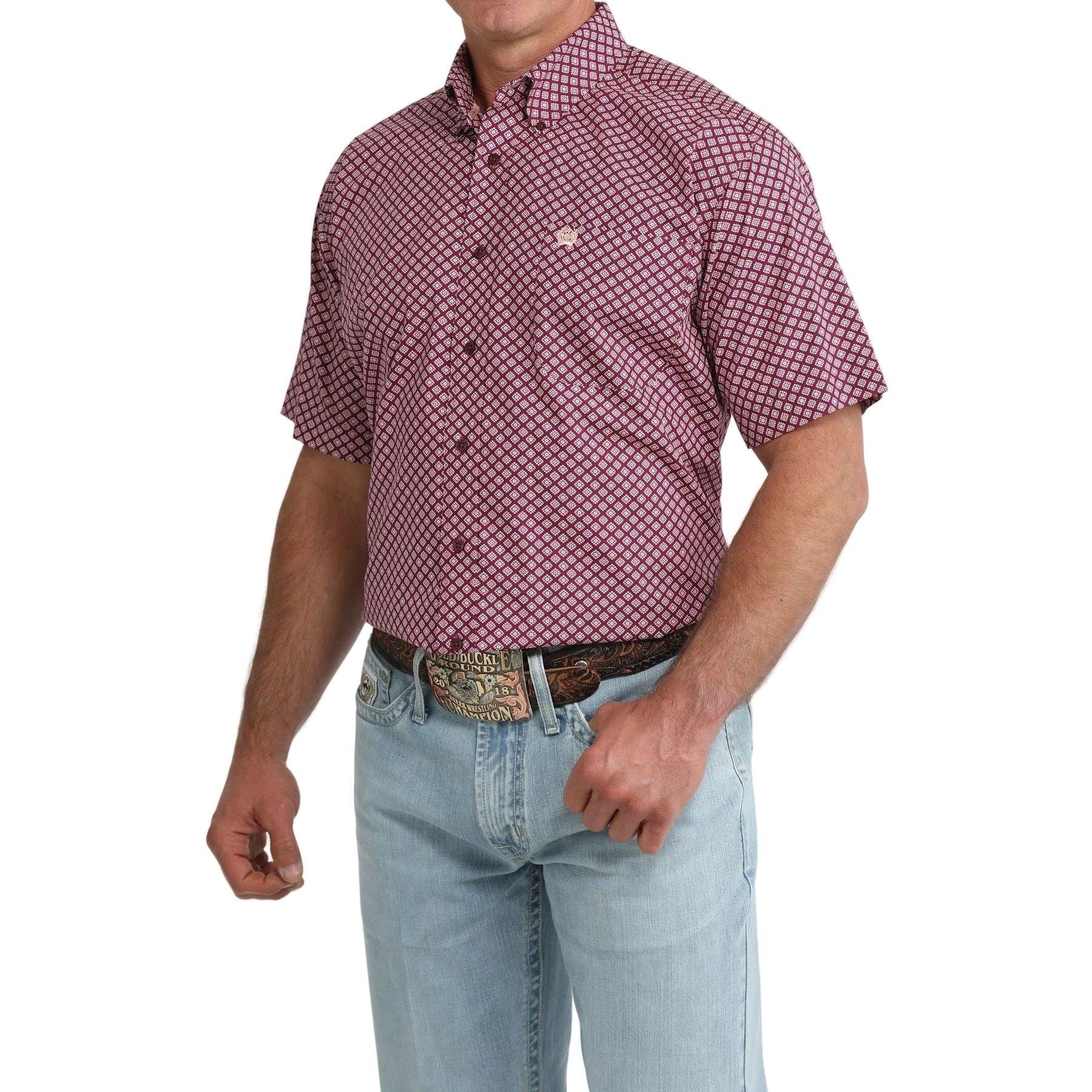 Men's Cinch Short Sleeve Purple Geo Print Short Sleeve Western Shirt MTW1111527