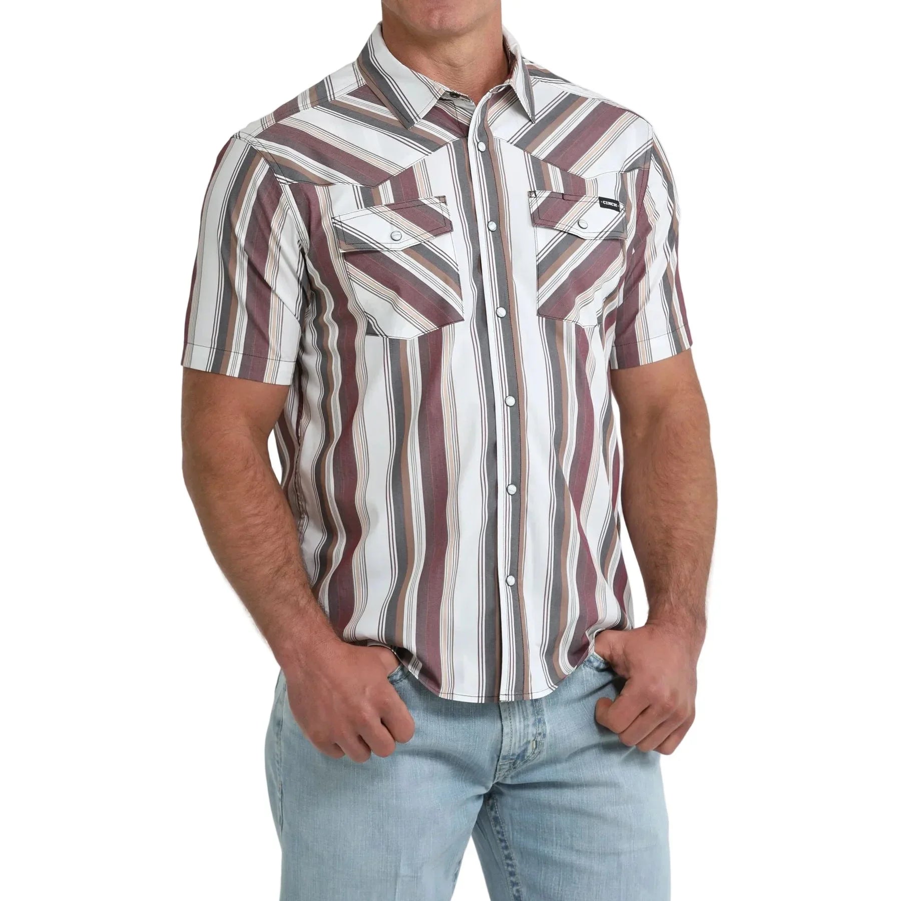 Men's Cinch Short Sleeve Striped Camp Shirt MTW1402015