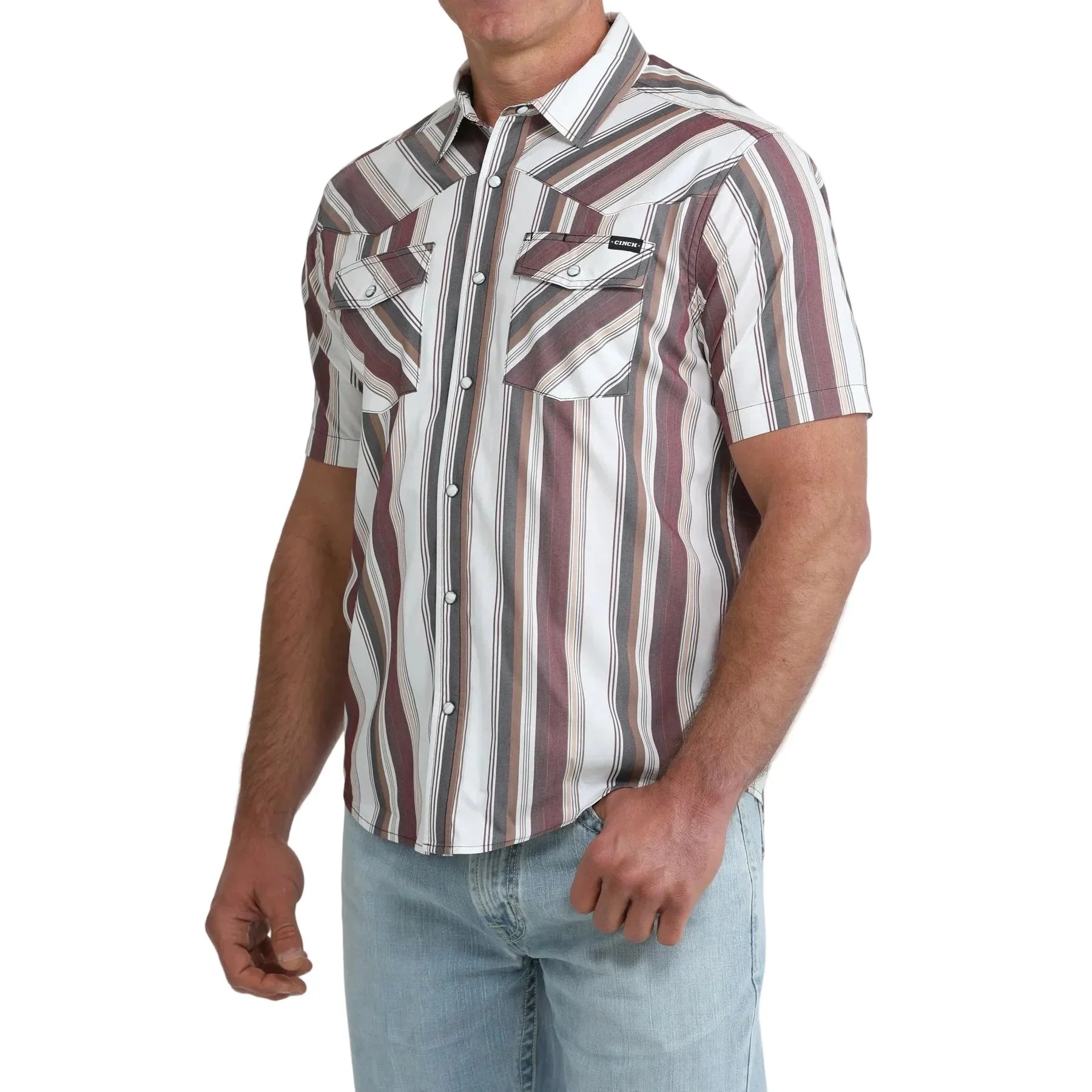 Men's Cinch Short Sleeve Striped Camp Shirt MTW1402015