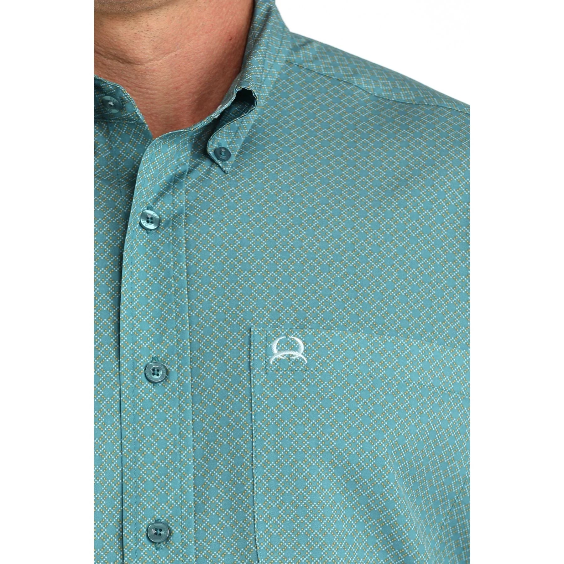 Men's Cinch Short Sleeve Teal Arenaflex Button Down Shirt MTW1725005