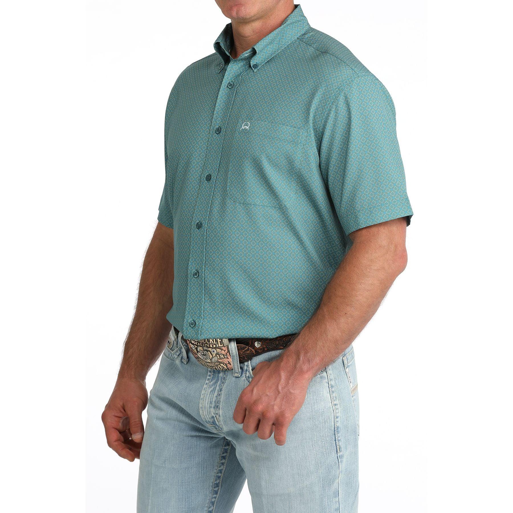 Men's Cinch Short Sleeve Teal Arenaflex Button Down Shirt MTW1725005