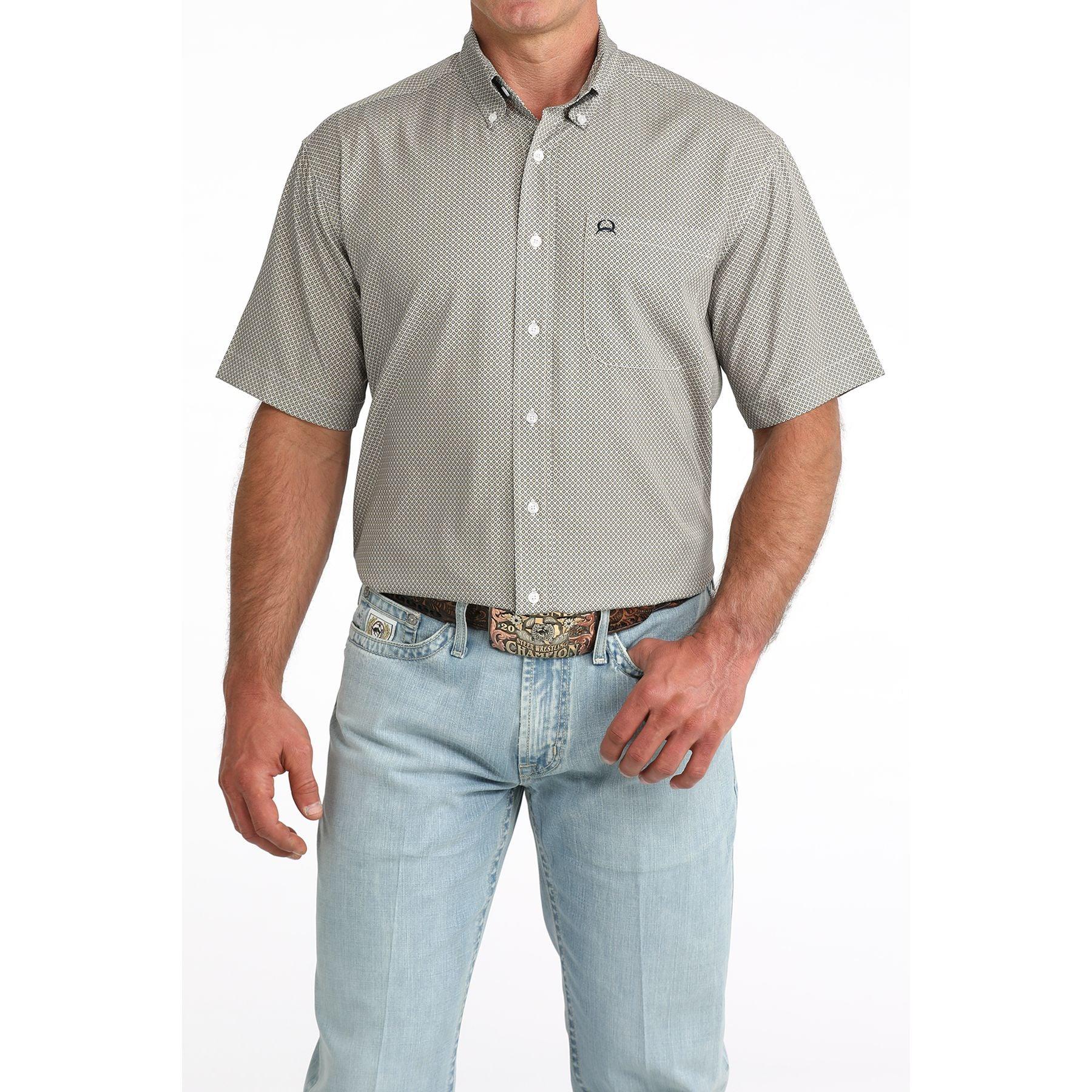 Men's Cinch Short Sleeve White Arenaflex Button Down Shirt MTW1704174