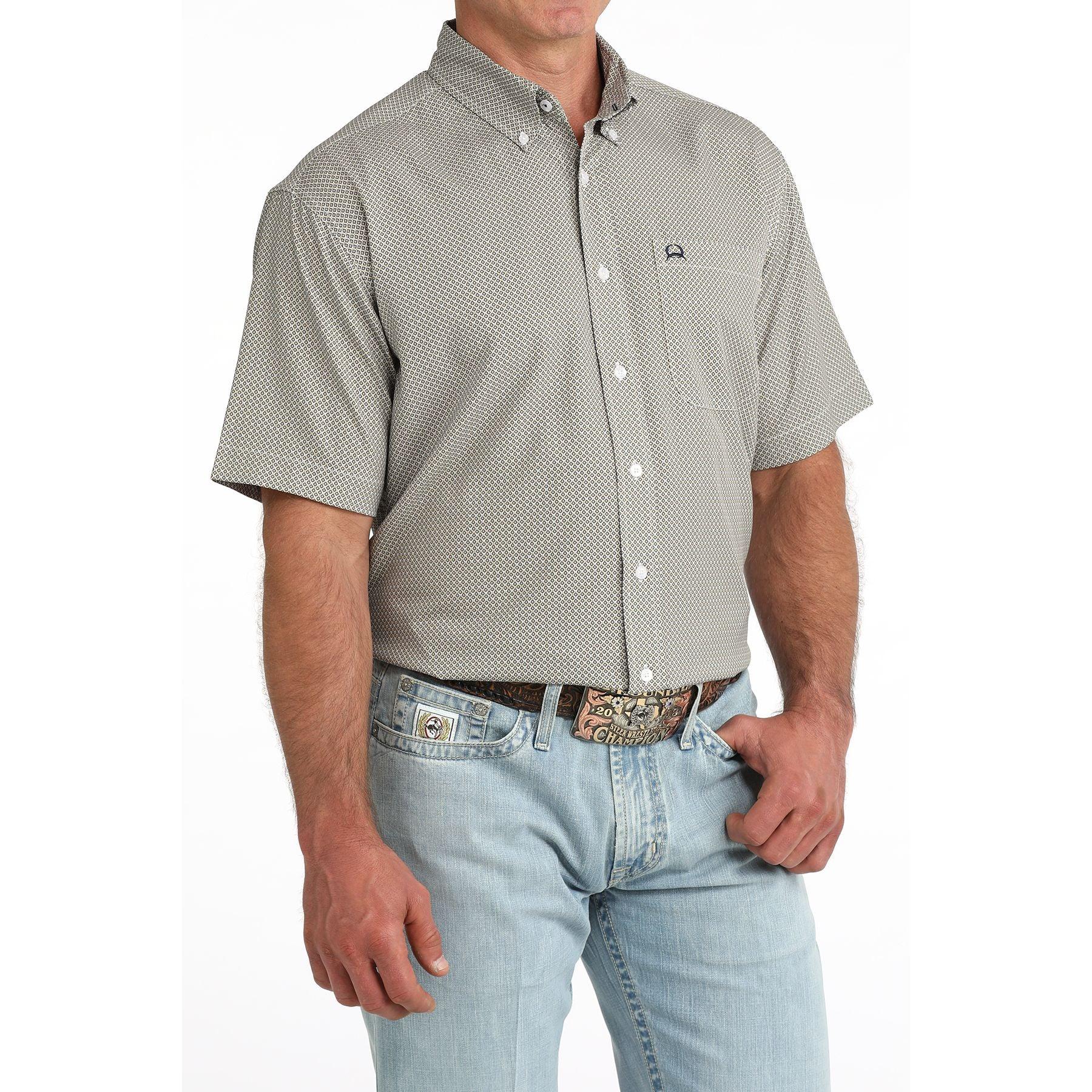 Men's Cinch Short Sleeve White Arenaflex Button Down Shirt MTW1704174
