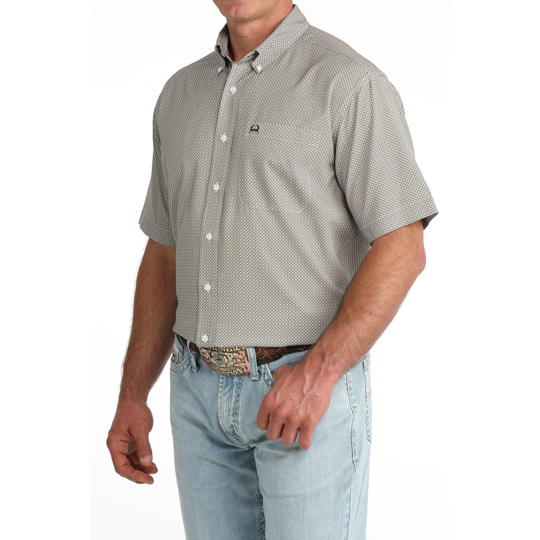 Men's Cinch Short Sleeve White Arenaflex Button Down Shirt MTW1704174