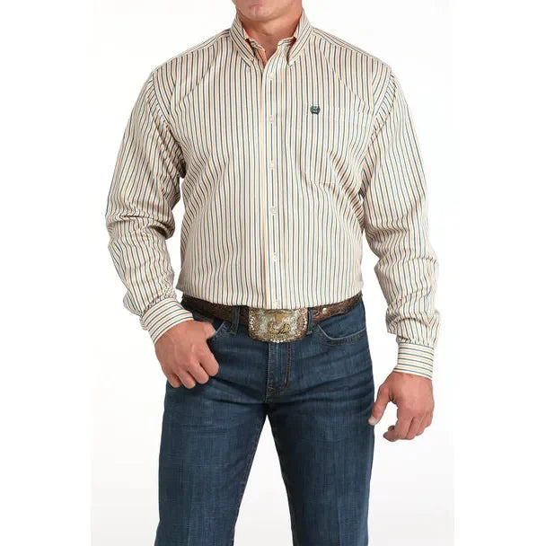 Men's Cinch Tencel Cream Stripe Print Shirt MTW1105963 - Crazy House Western Wear
