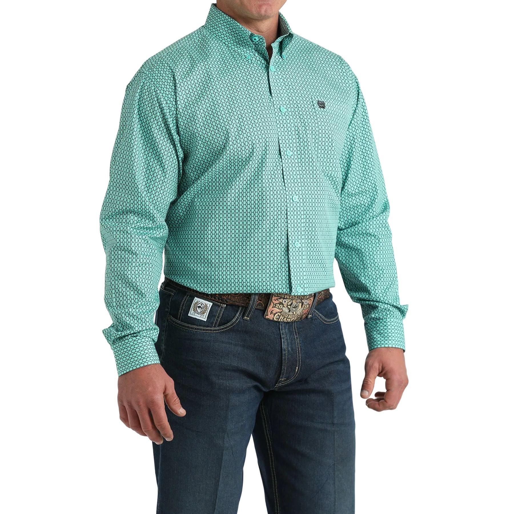 Men's Cinch Turquoise Geo Print Button Down Shirt MTW1106034
