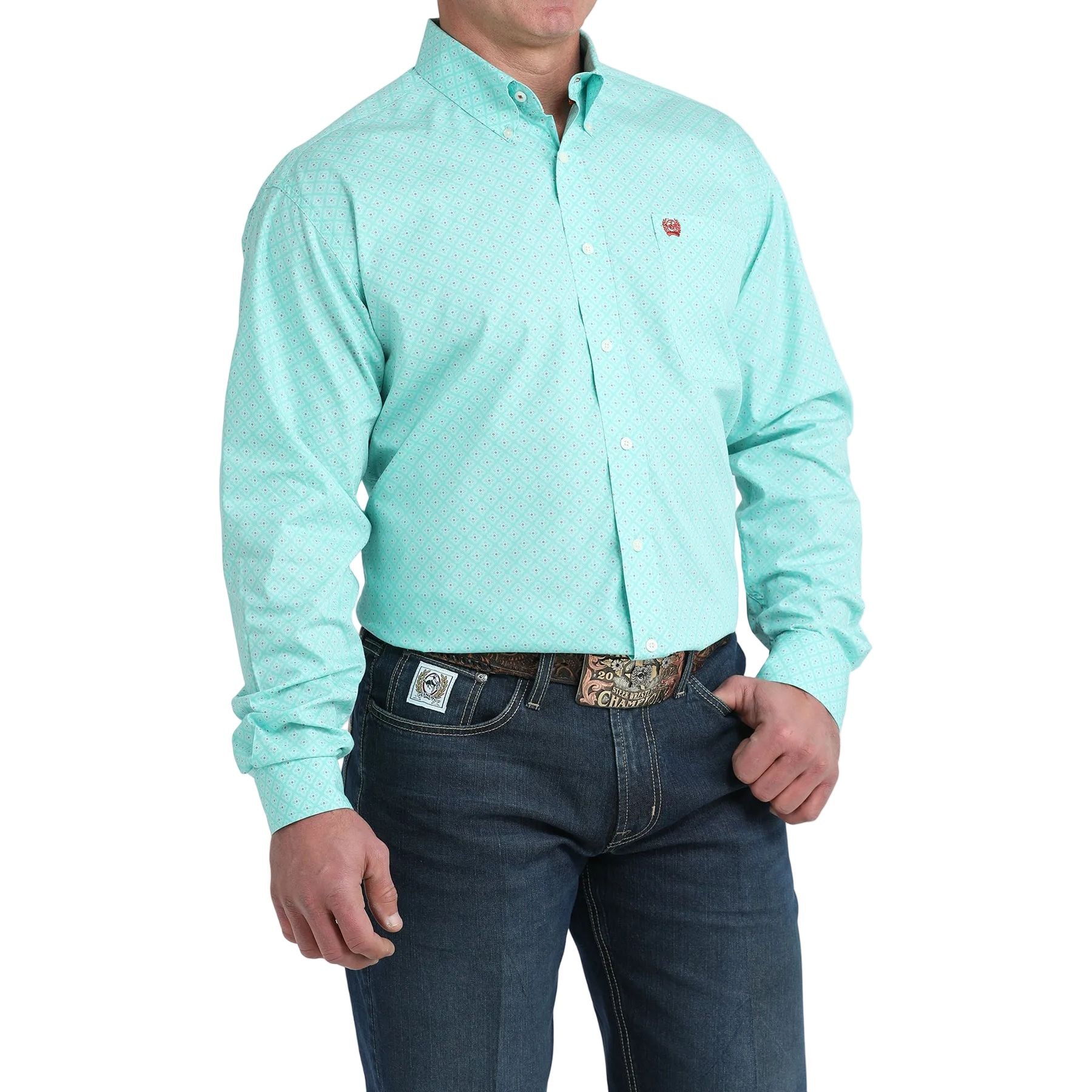 Men's Cinch Turquoise Geo Print Button Down Shirt MTW1106037