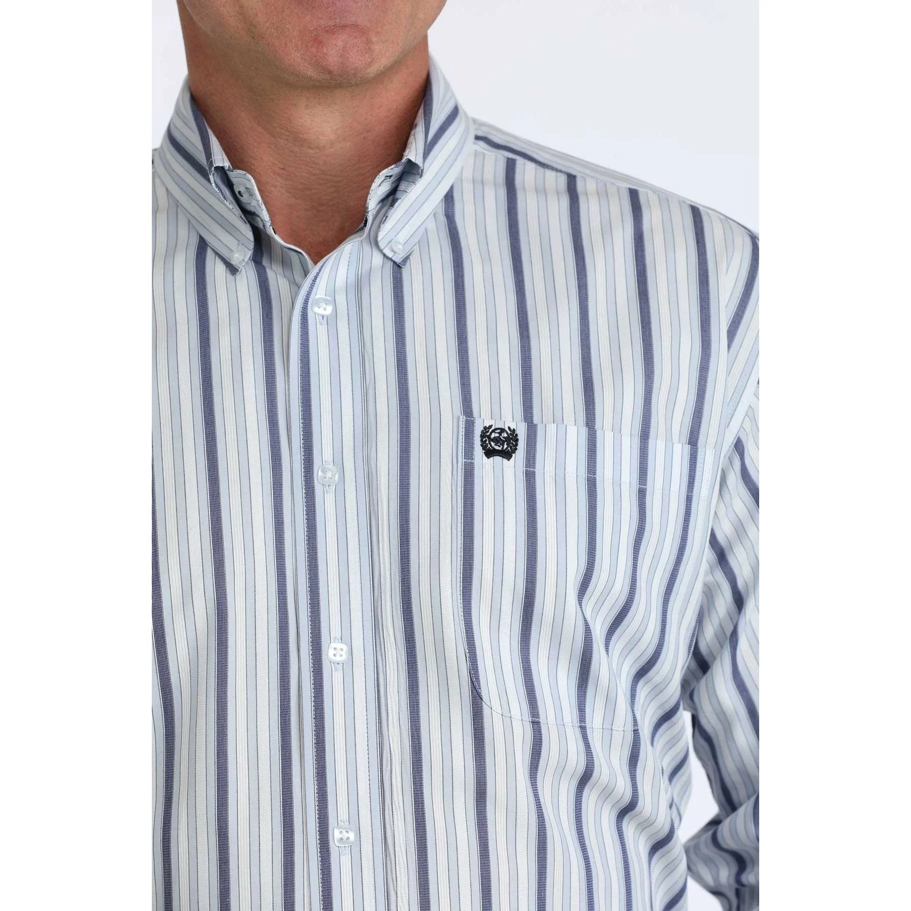 Men's Cinch White and Blue Striped Classic Fit Button Down Shirt MTW1106077