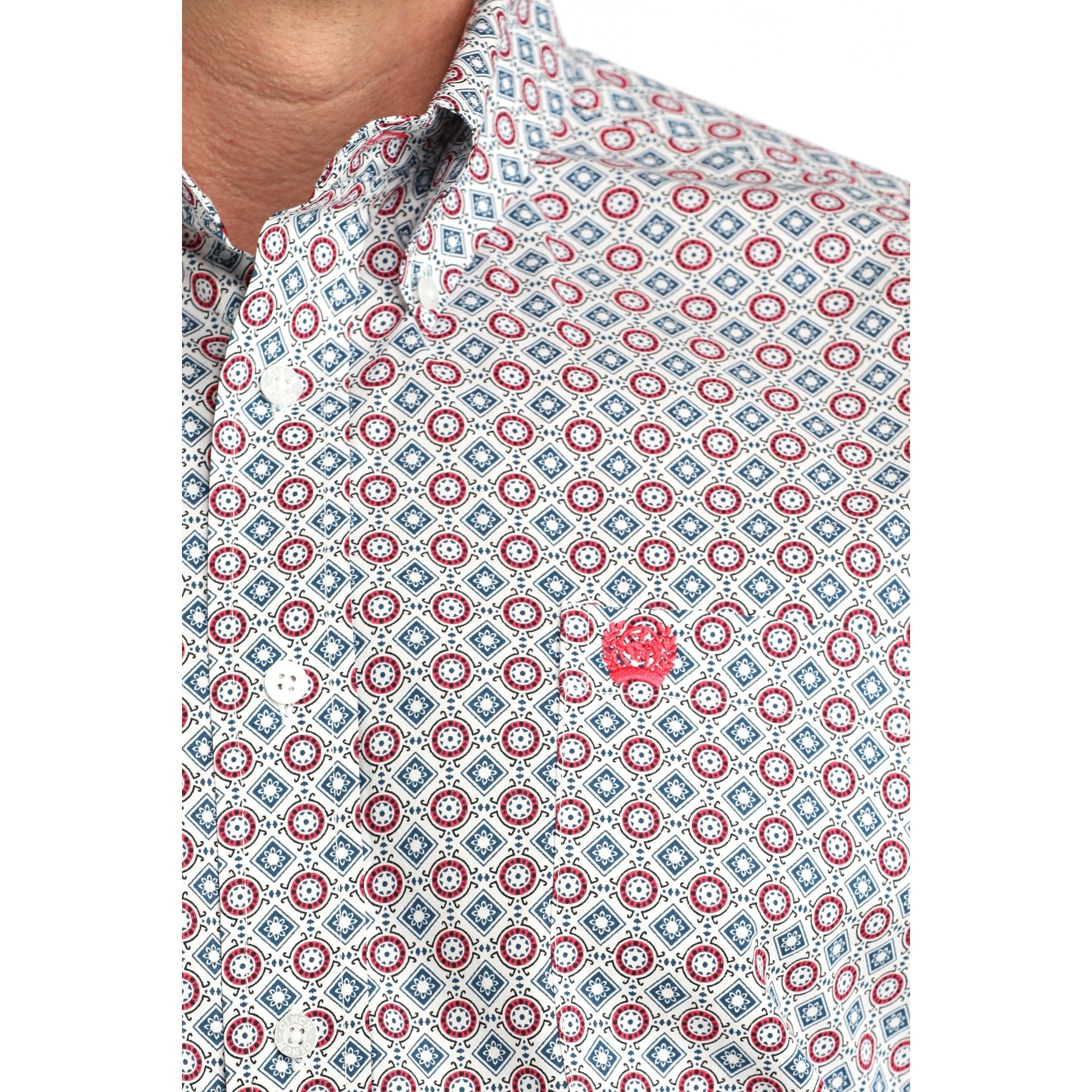 Men's Cinch White Geo Print Long Sleeve Shirt MTW1106055