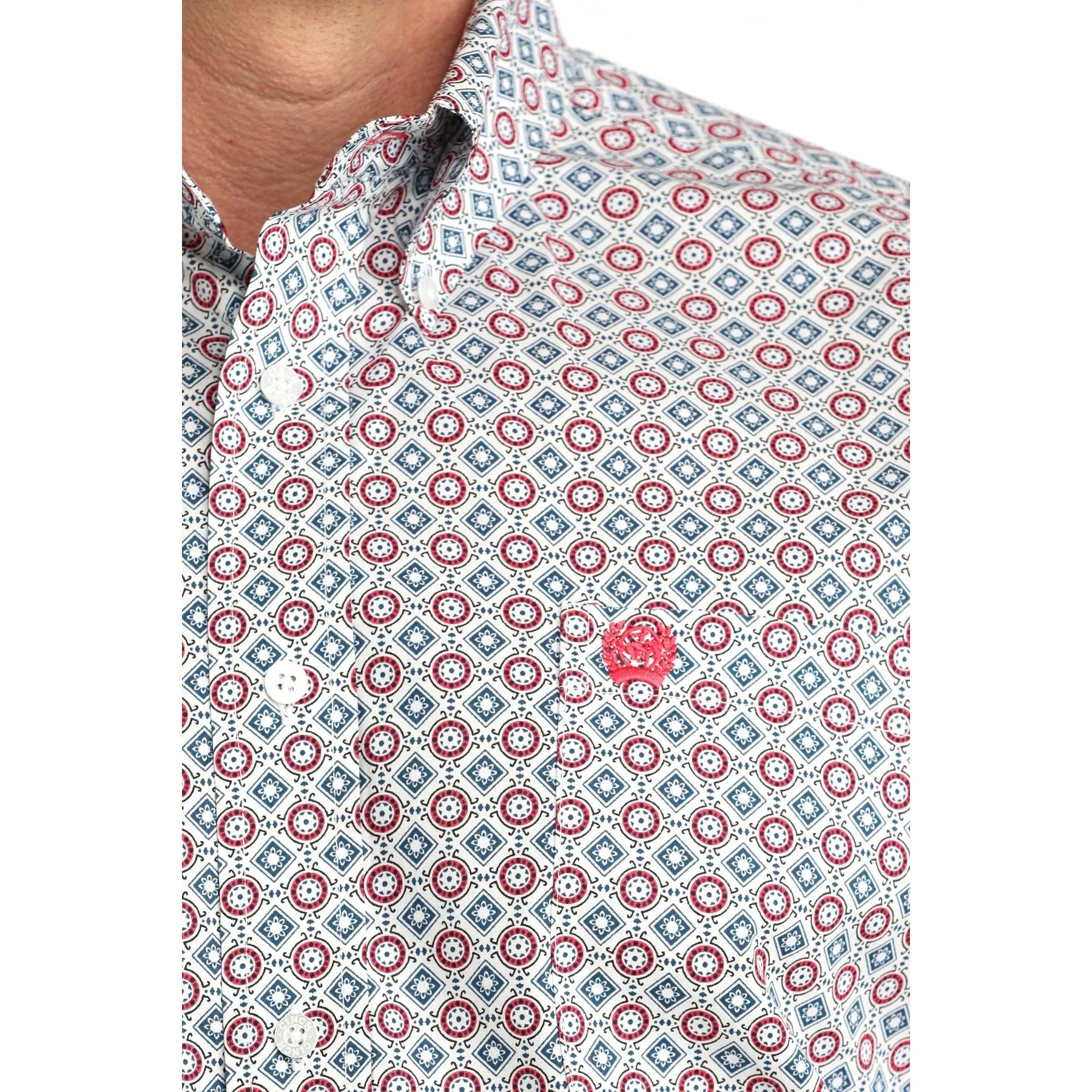 Men's Cinch White Geo Print Long Sleeve Shirt MTW1106055