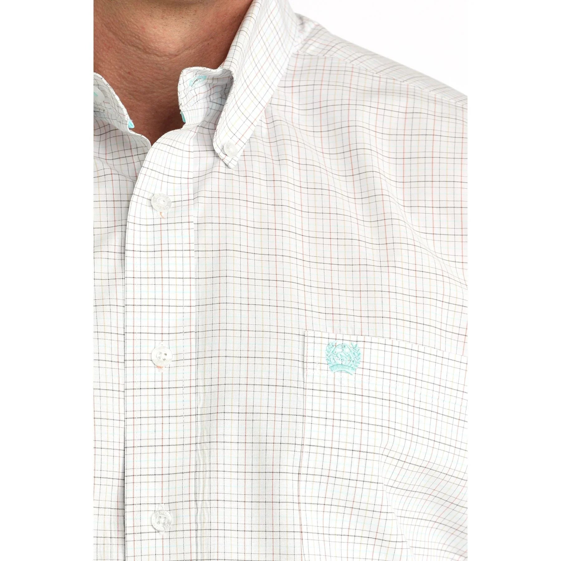 Men's Cinch White Plaid Long Sleeve Button Down Shirt MTW1106056