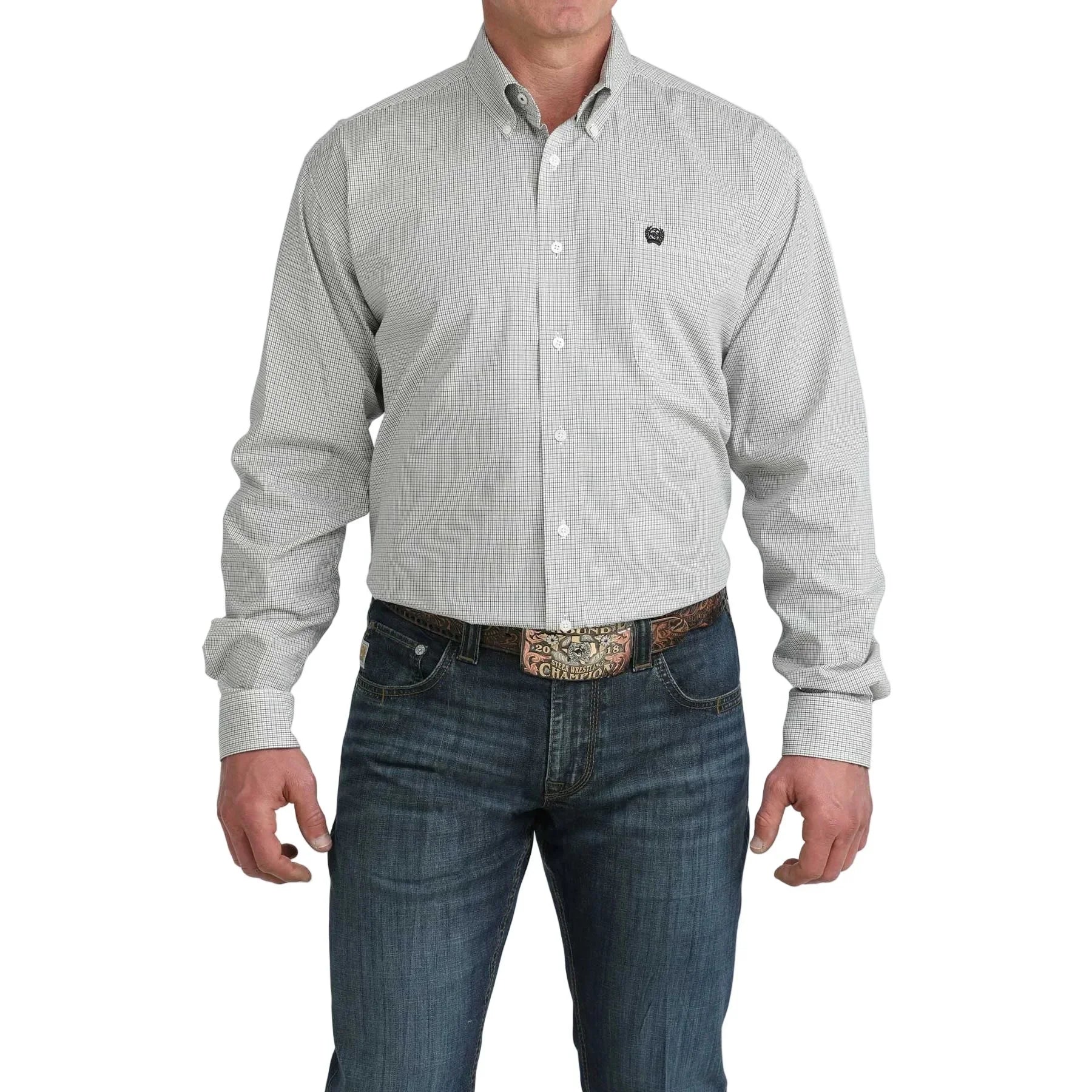 Men's Cinch White Printed Long Sleeve Button Up Shirt MTW1106081