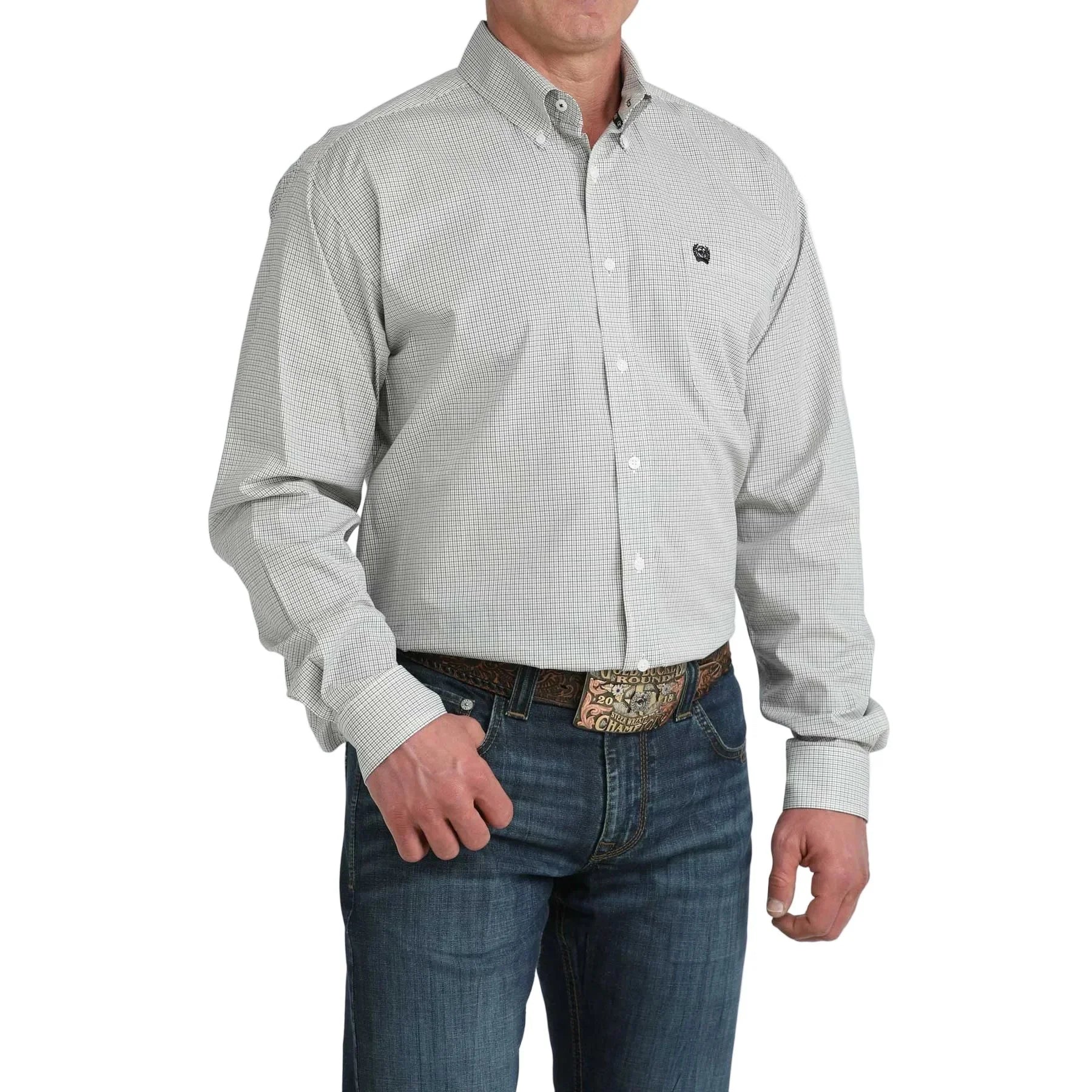 Men's Cinch White Printed Long Sleeve Button Up Shirt MTW1106081