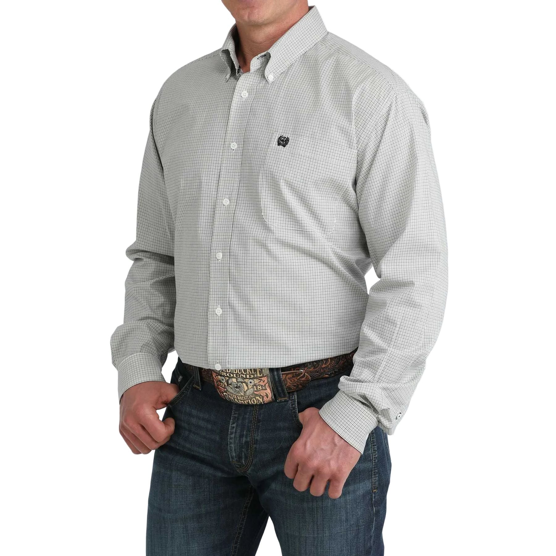 Men's Cinch White Printed Long Sleeve Button Up Shirt MTW1106081