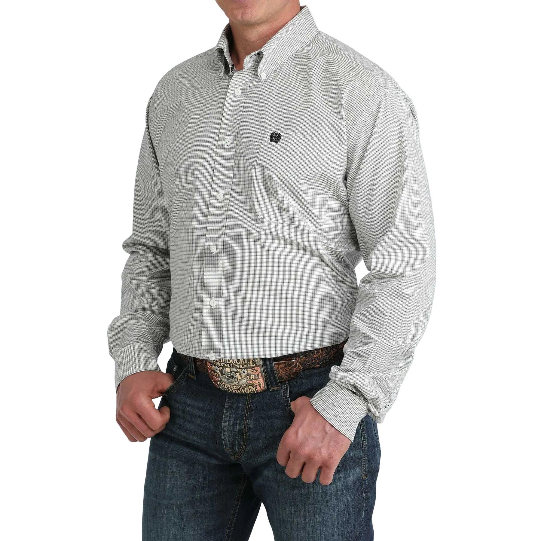 Men's Cinch White Printed Long Sleeve Button Up Shirt MTW1106081