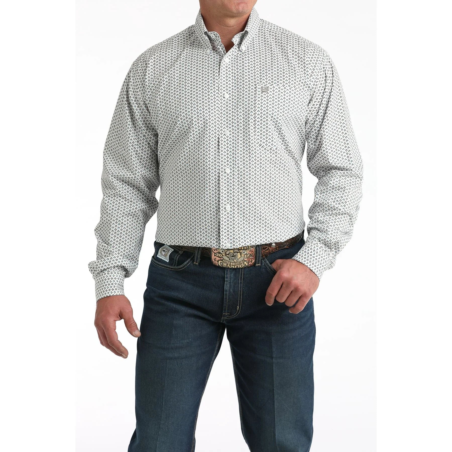 Men's Cinch White Printed Long Sleeve Shirt MTW1106013