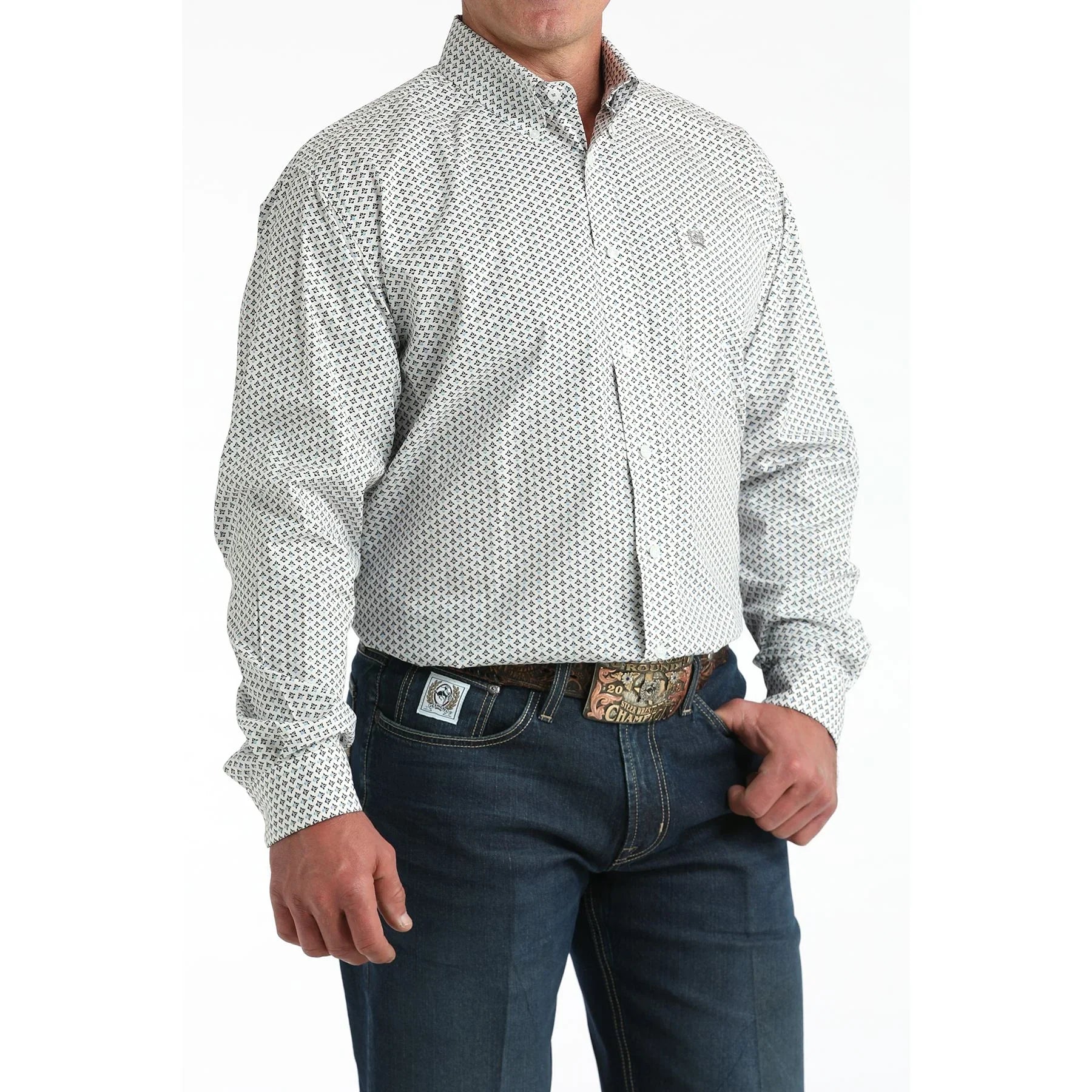 Men's Cinch White Printed Long Sleeve Shirt MTW1106013