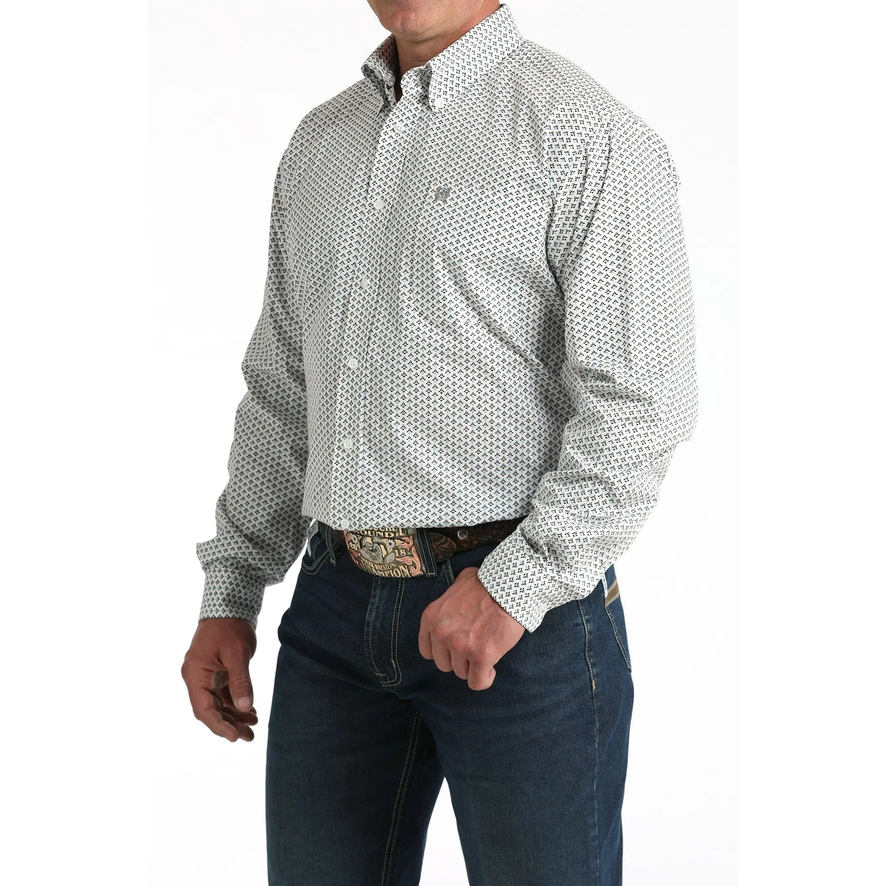 Men's Cinch White Printed Long Sleeve Shirt MTW1106013