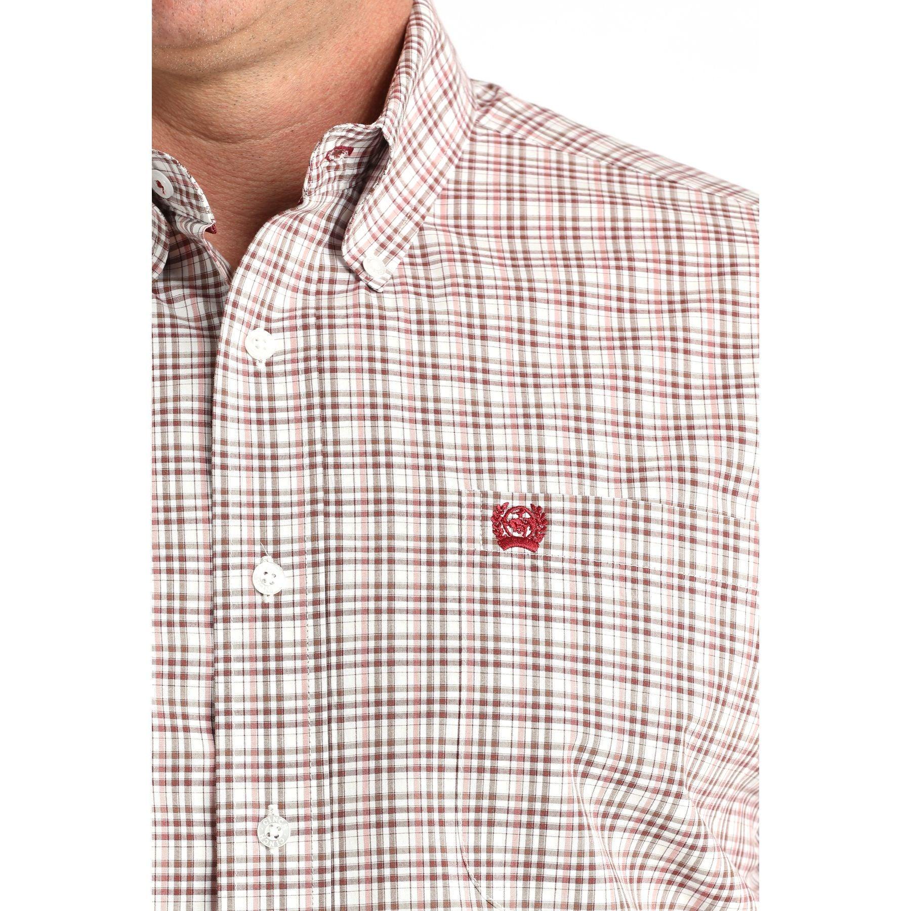Men's Cinch White/Red Small Plaid Classic Fit Button-Down Western Shirt MTW1106015