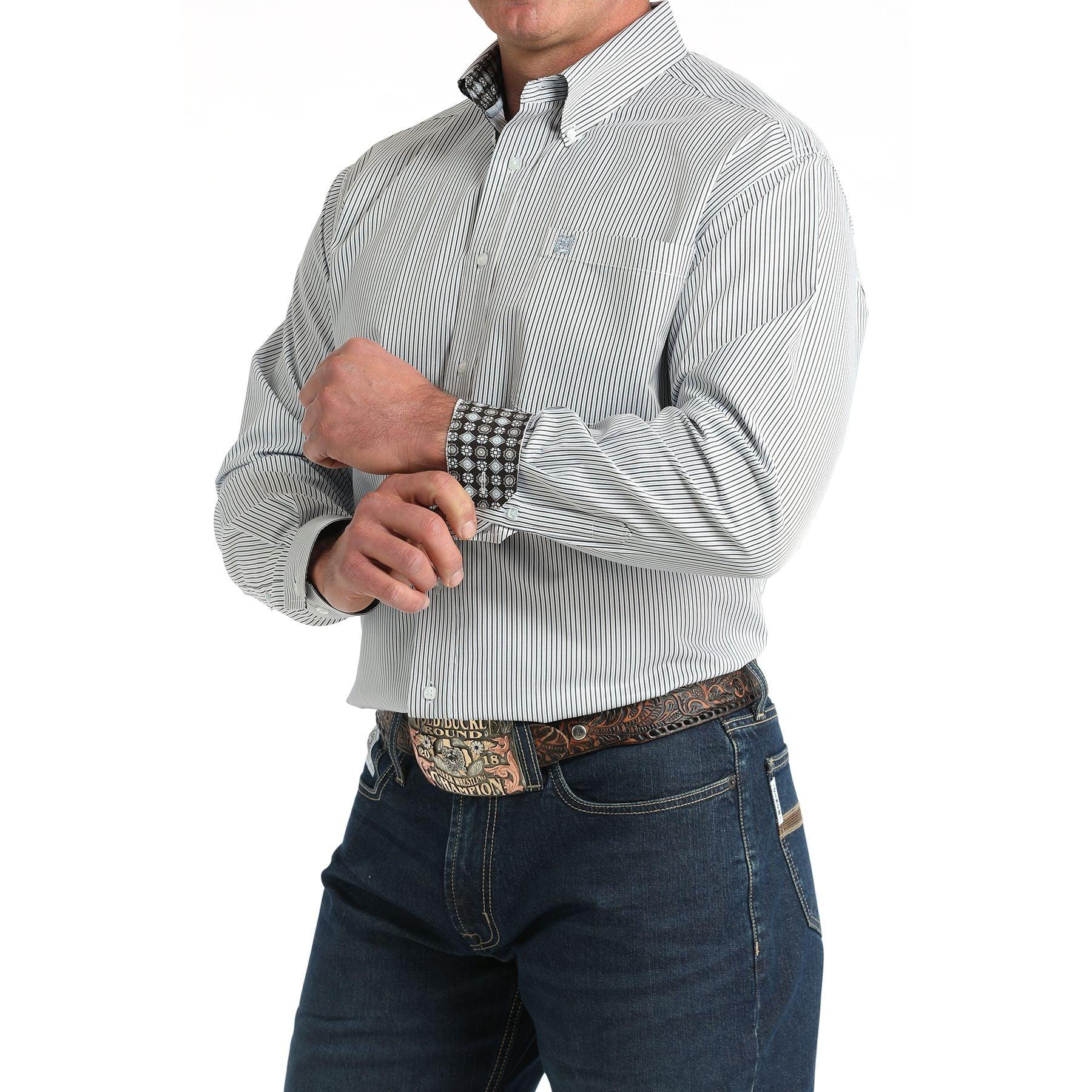 Men's Cinch White Stripe Long Sleeve Button Shirt MTW1106003