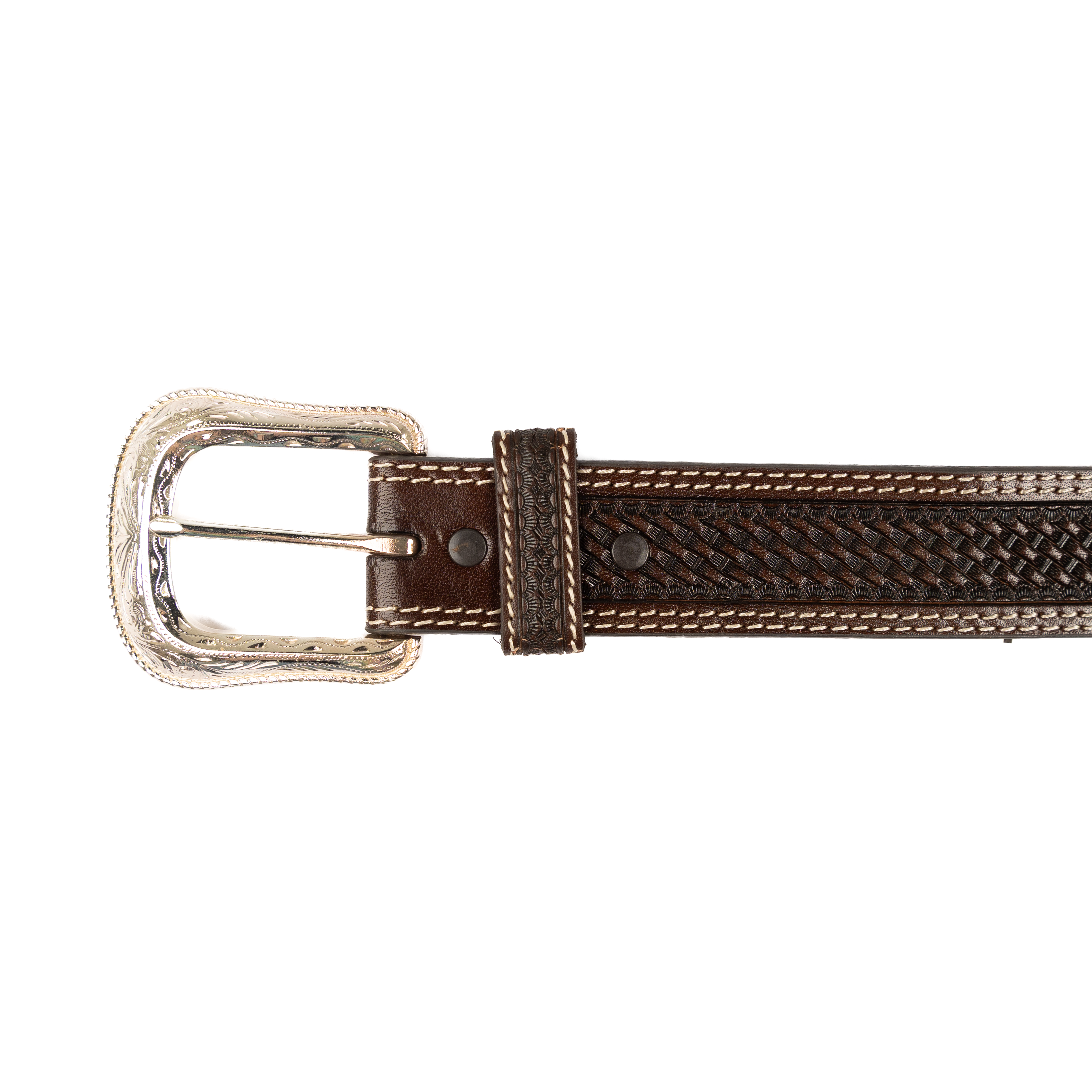 Men's Cowboy Chrome Basket Weave Brown Leather Belt 1005