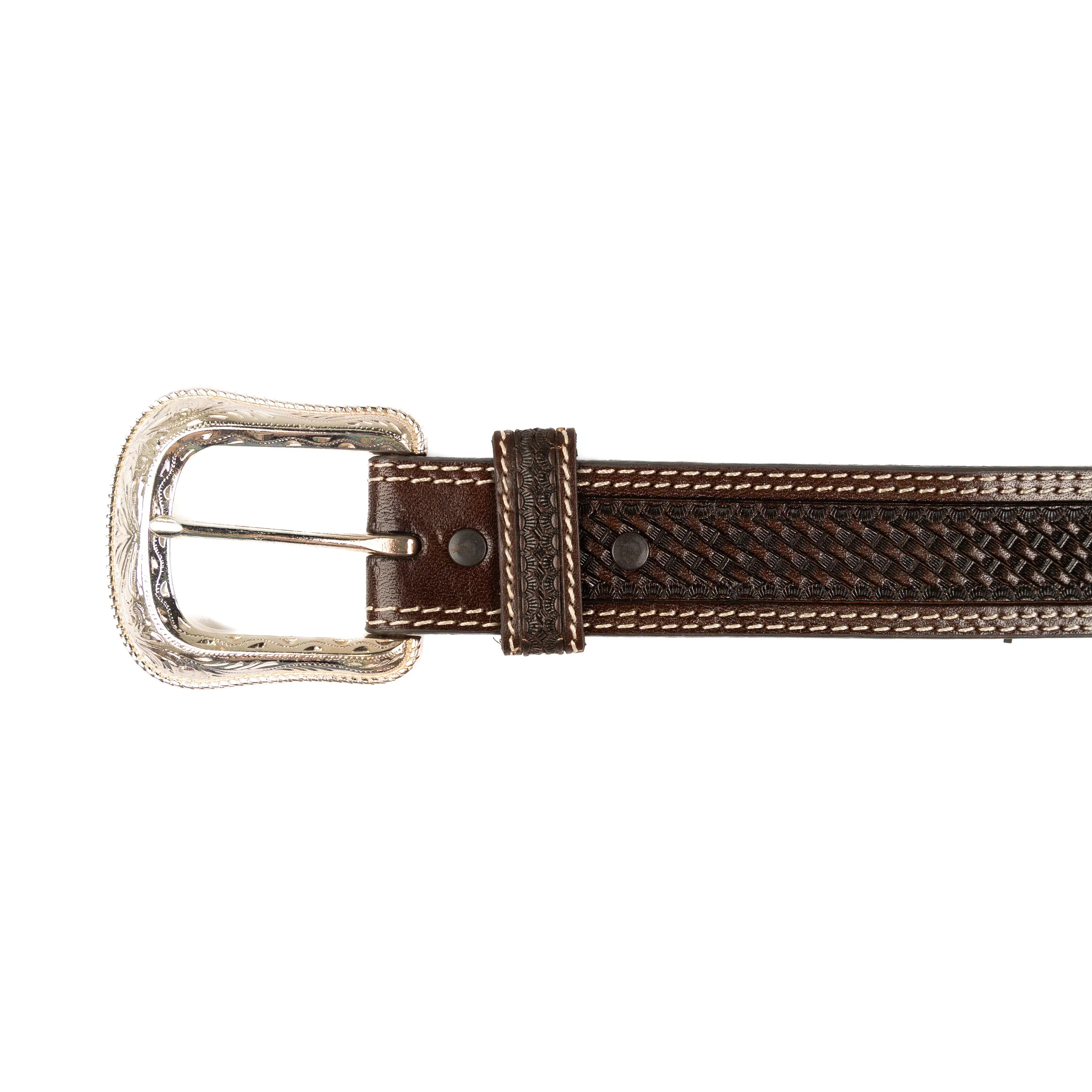 Men's Cowboy Chrome Basket Weave Brown Leather Belt 1005