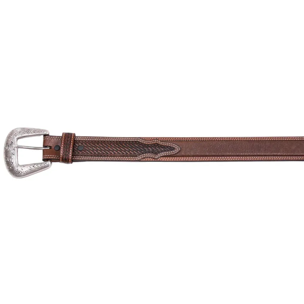 Men's Cowboy Chrome Belt with Double Stitched Border and Window Inlay 2775