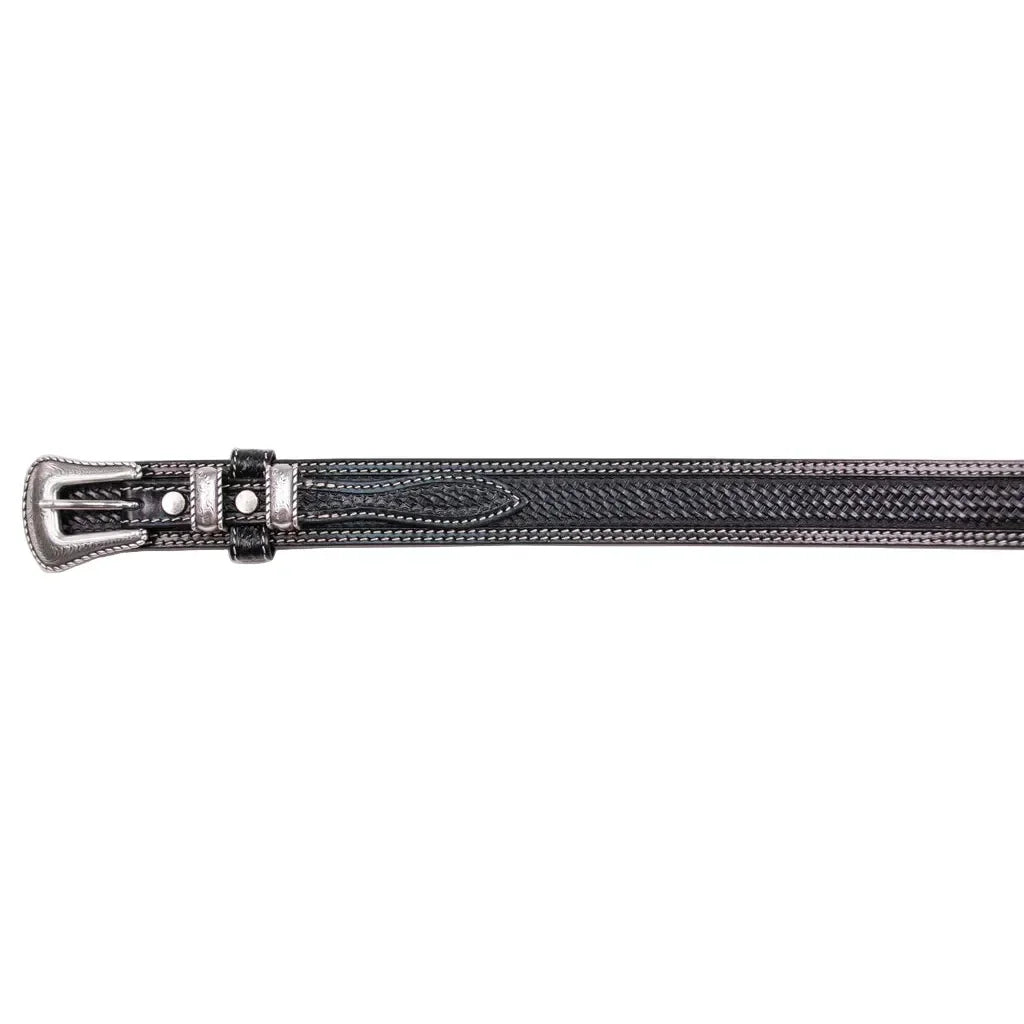 Men's Cowboy Chrome Black Basket weave Hand Tooled Ranger Belt 1821