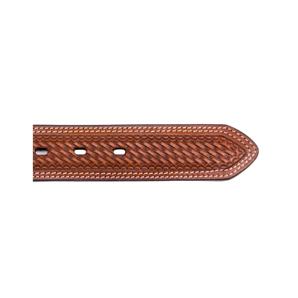 Men's Cowboy Chrome Brown Double Stitched Border Belt and Window Inlay 2778