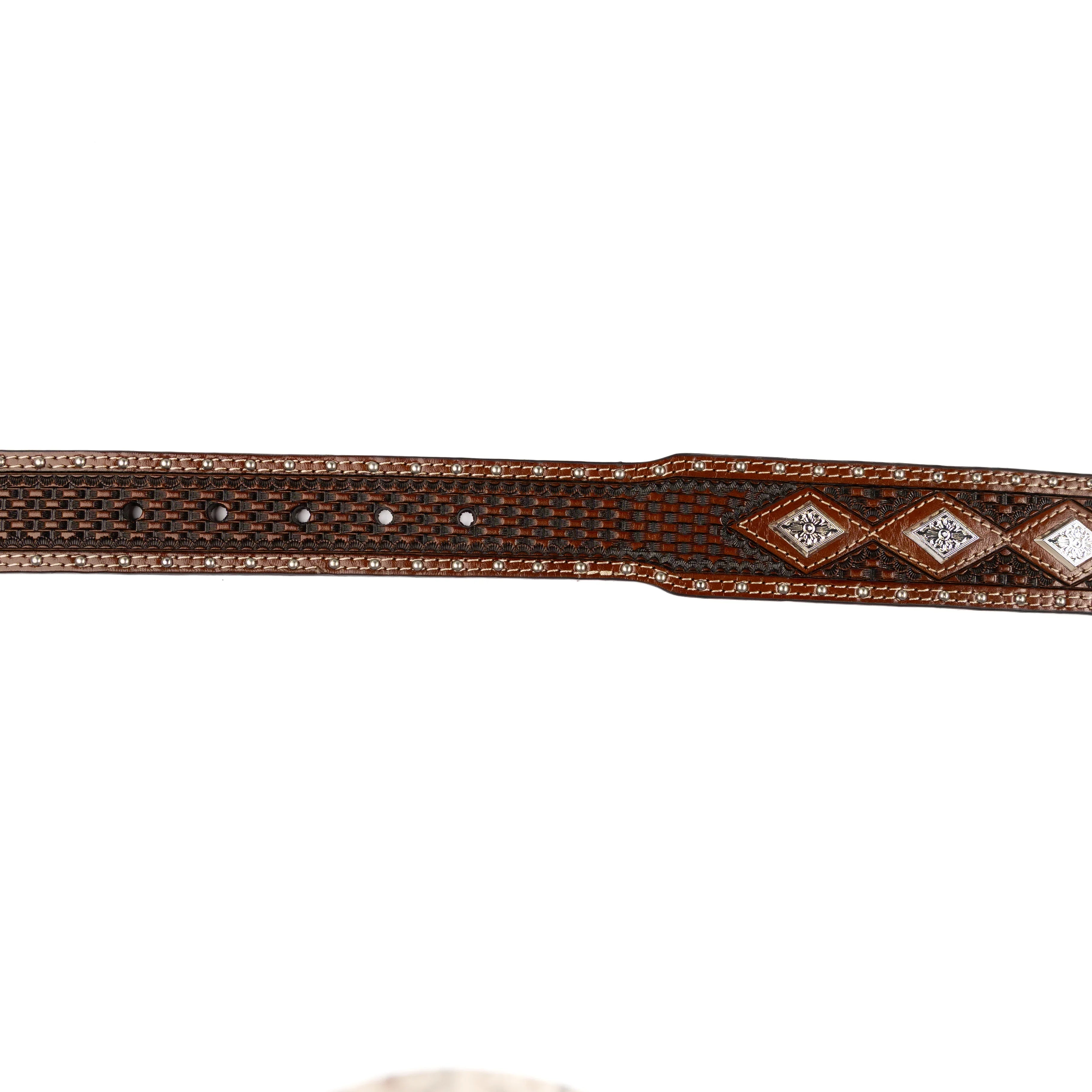Men's Cowboy Chrome Brown Leather Belt with Silver Diamond Conchos 1615