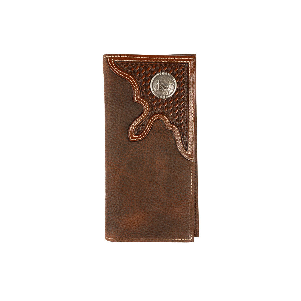 Men's Cowboy Chrome Brown Leather Rodeo Style Wallet with Silver Concho W525